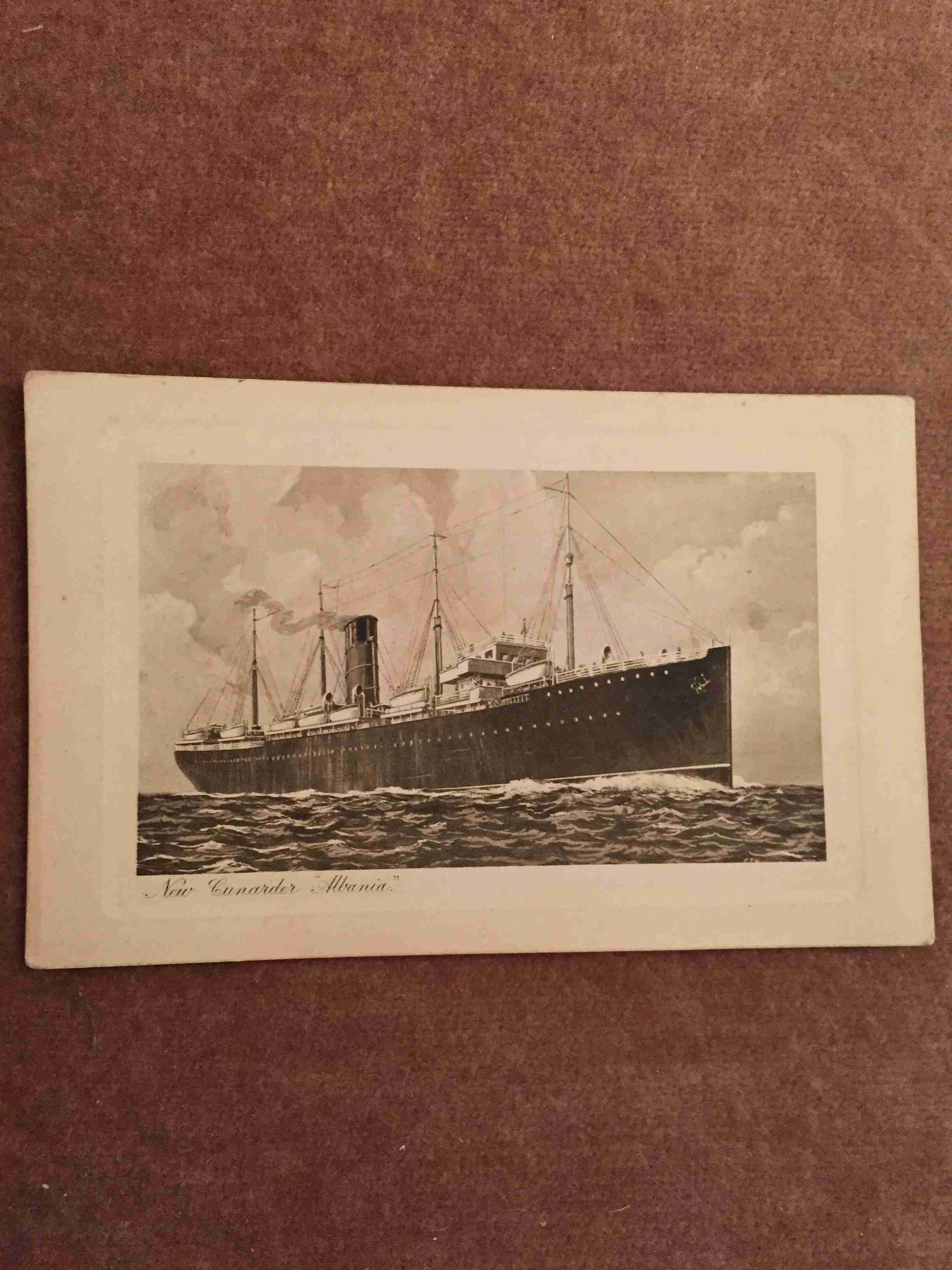 UNUSED B&W POSTCARD FROM THE OLD CUNARD LINE VESSEL THE ALBANIA