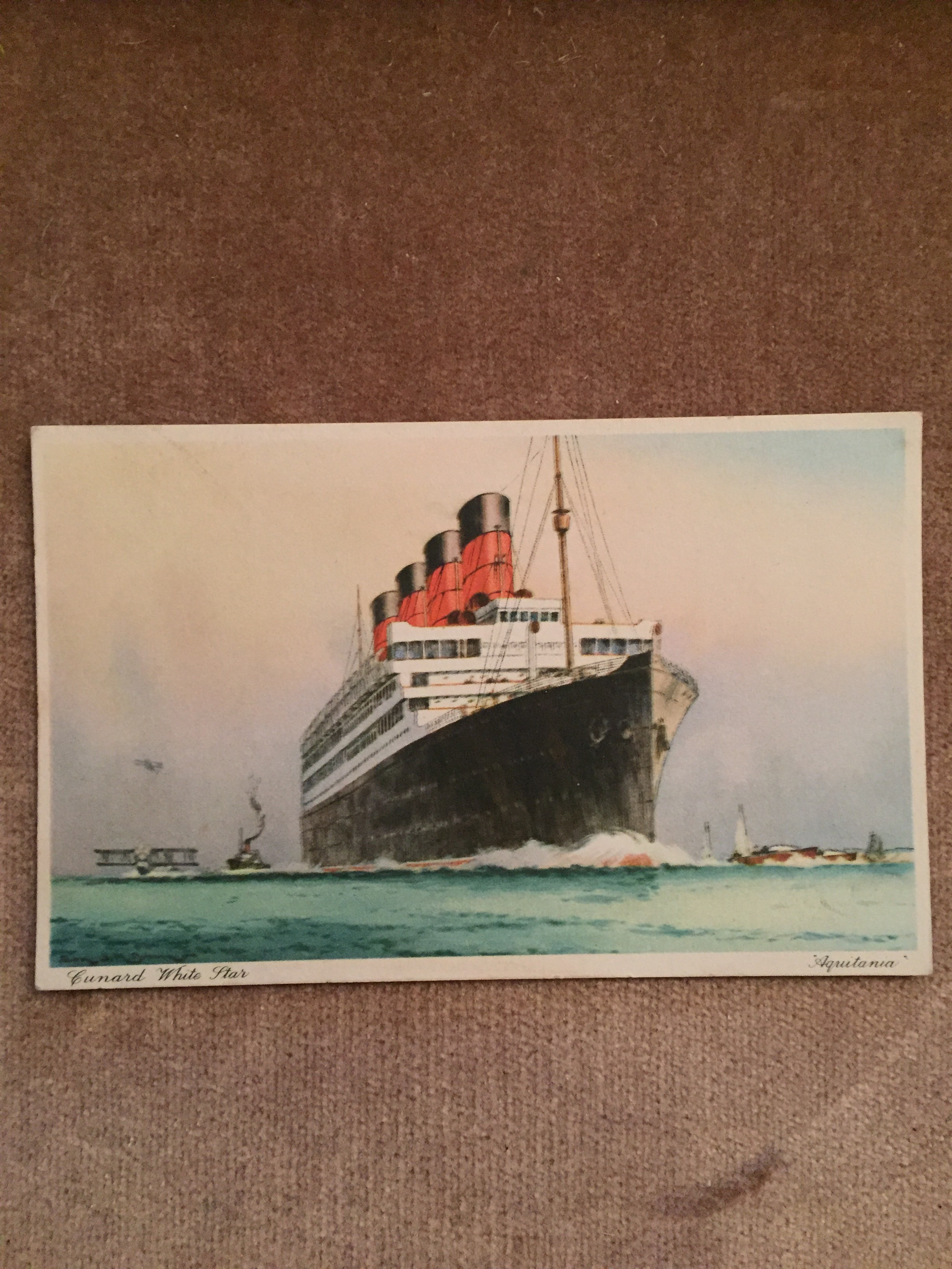 UNUSED COLOUR POSTCARD FROM THE EARLY CUNARD WHITE STAR LINE VESSEL THE RMS AQUITANIA