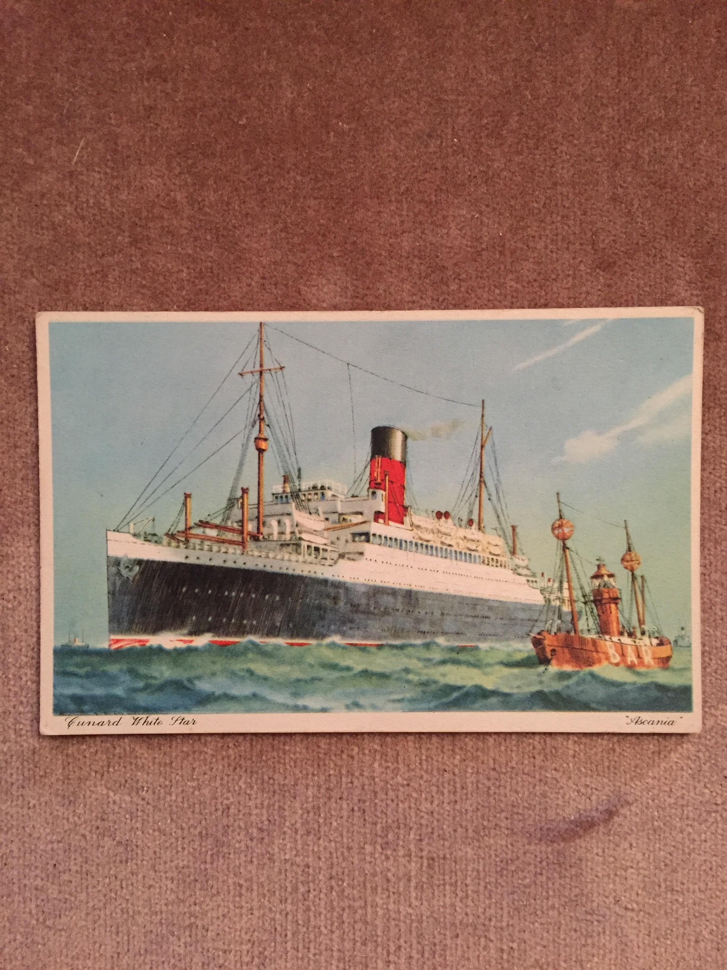 UNUSED COLOUR POSTCARD FROM THE OLD CUNARD WHITE STAR LINE VESSEL THE RMS ASCANIA