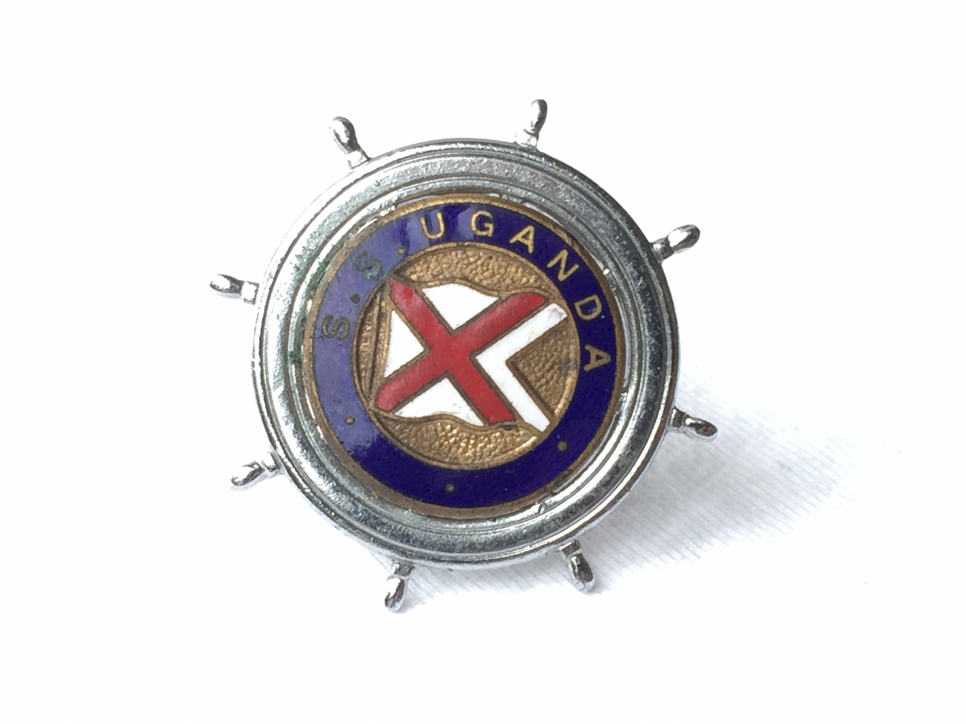 LAPEL PIN BADGE FROM THE BRITISH INDIA STEAM NAVIGATION COMPANY LINE VESSEL THE SS UGANDA 1947-1983