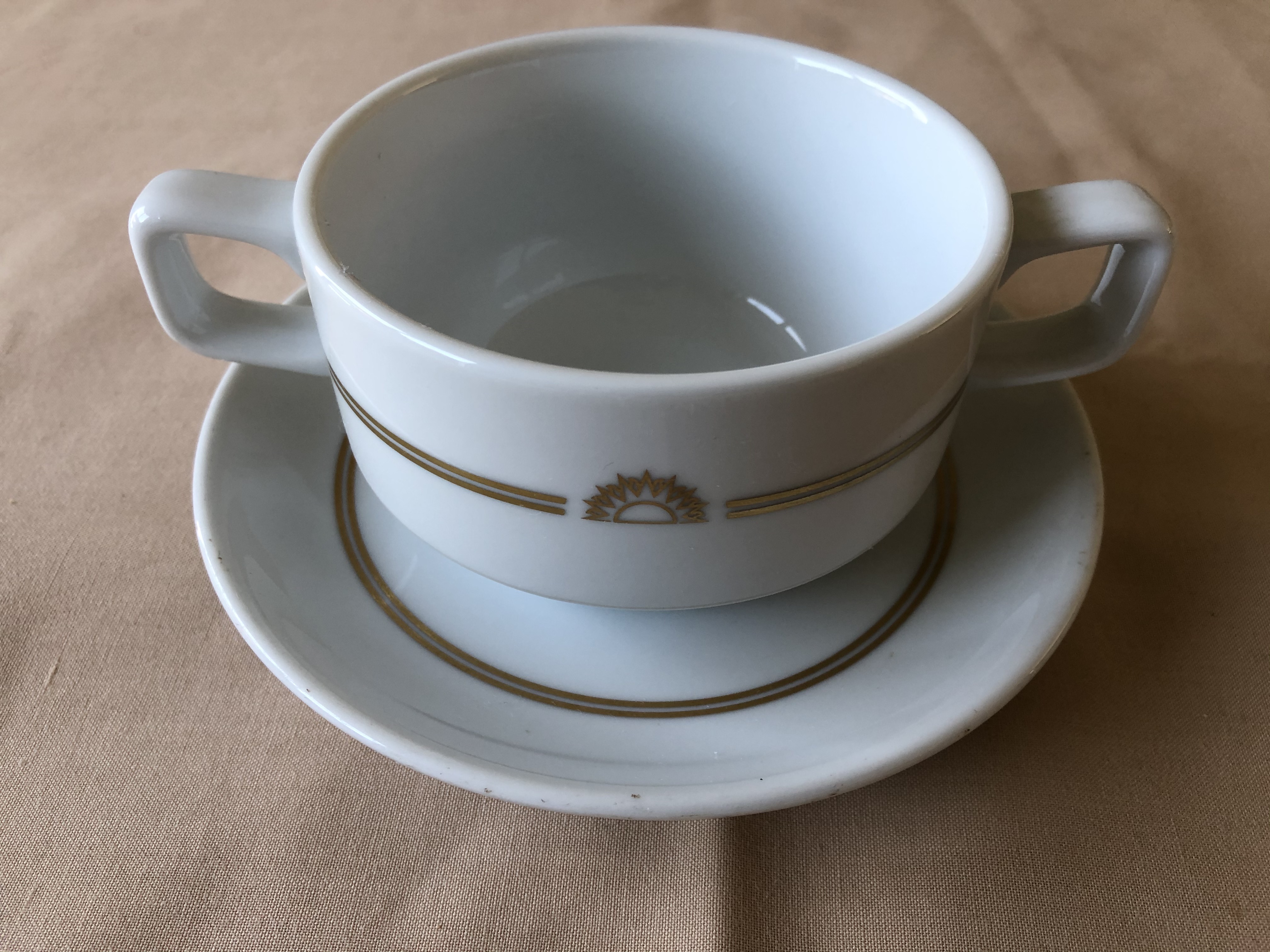RARE TO FIND TWO HANDLED DINNER BOWL AND SAUCER FROM THE P&O VESSEL THE CANBERRA