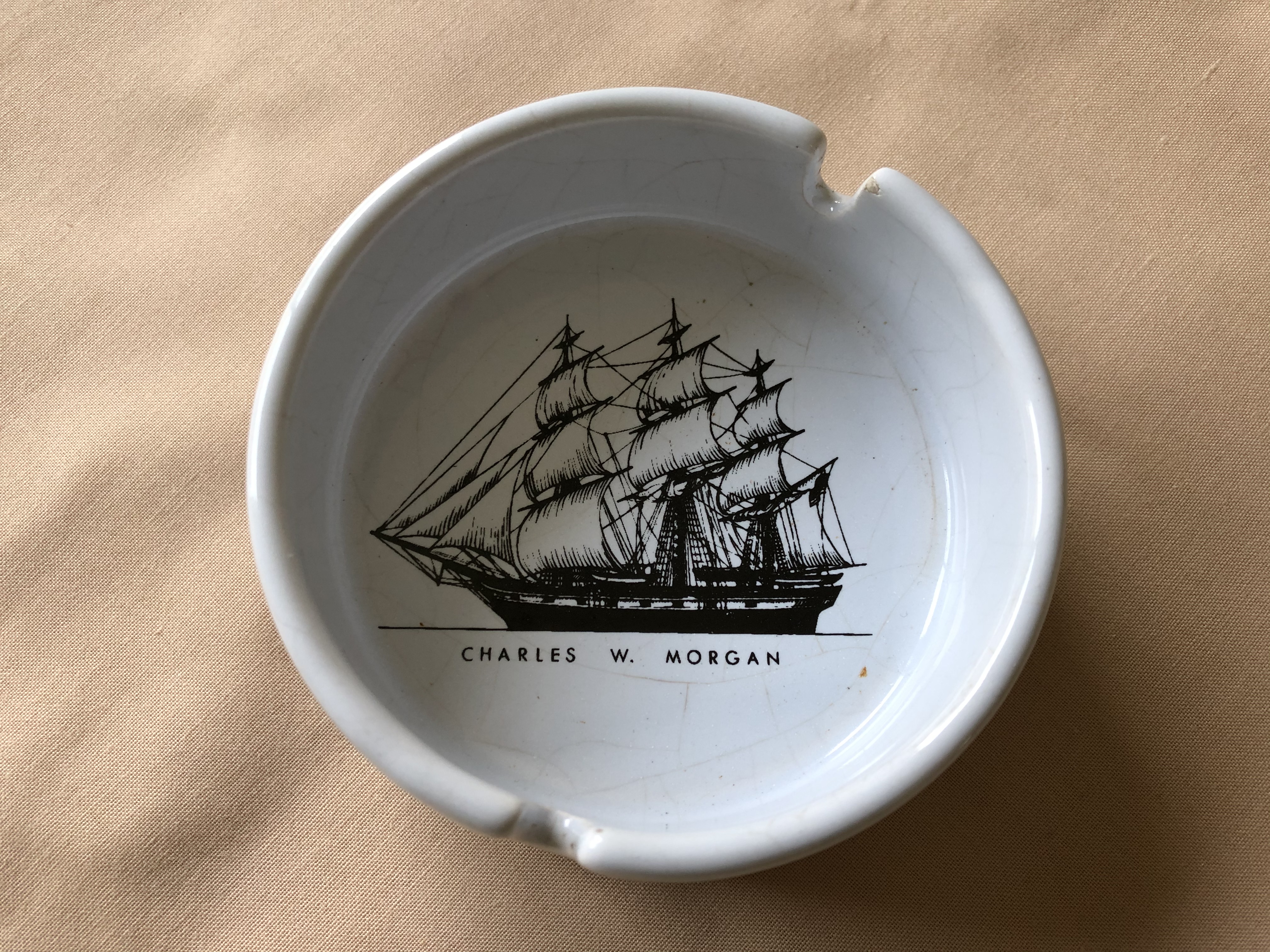 SOUVENIR CHINA ASHTRAY FROM THE VESSEL THE CHARLES W. MORGAN