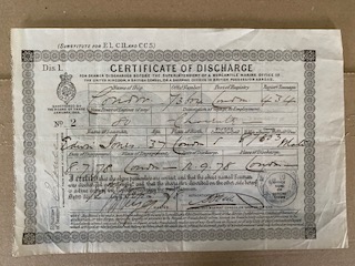 ORIGINAL 'CERTIFICATE OF DISCHARGE' FROM THE OLD COASTAL VESSEL HMS CONDOR DATED 1878
