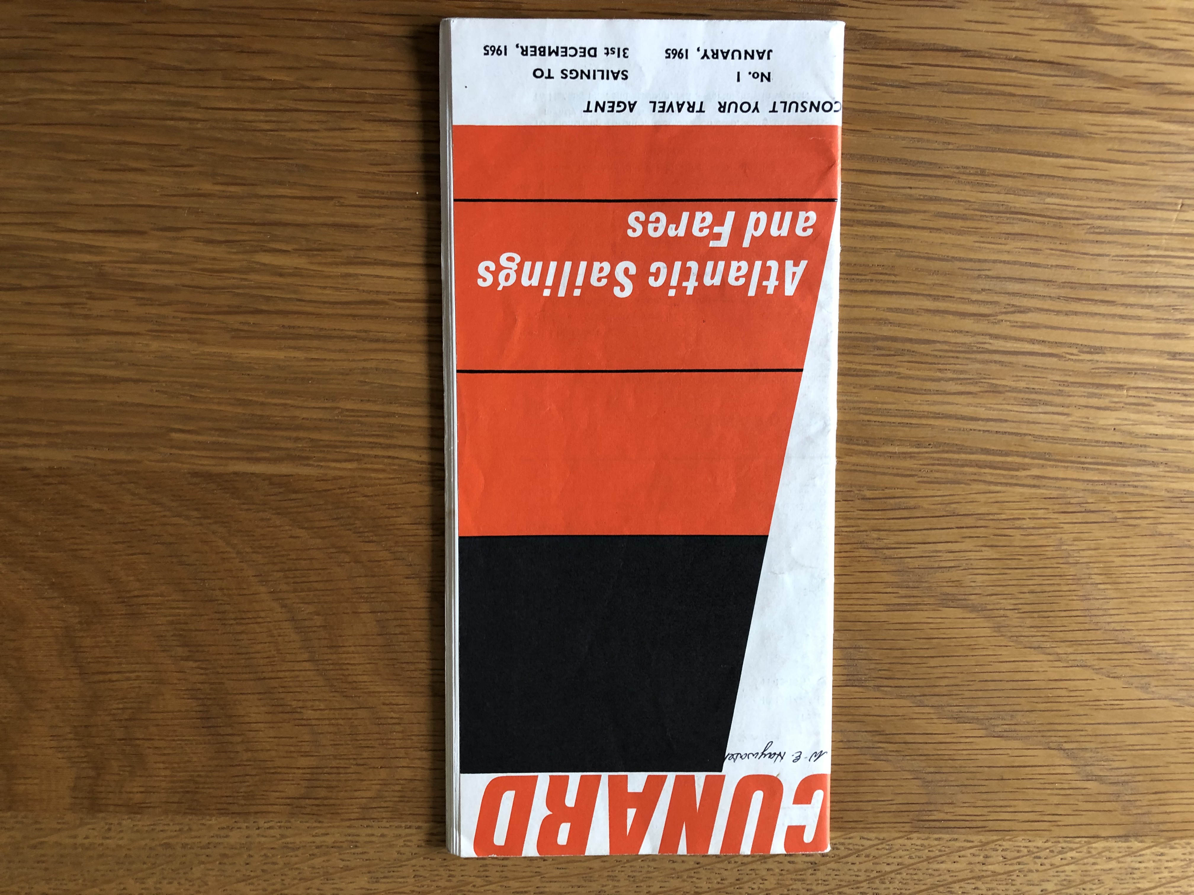 CUNARD SAILINGS AND FARES BOOKLET FROM 1965