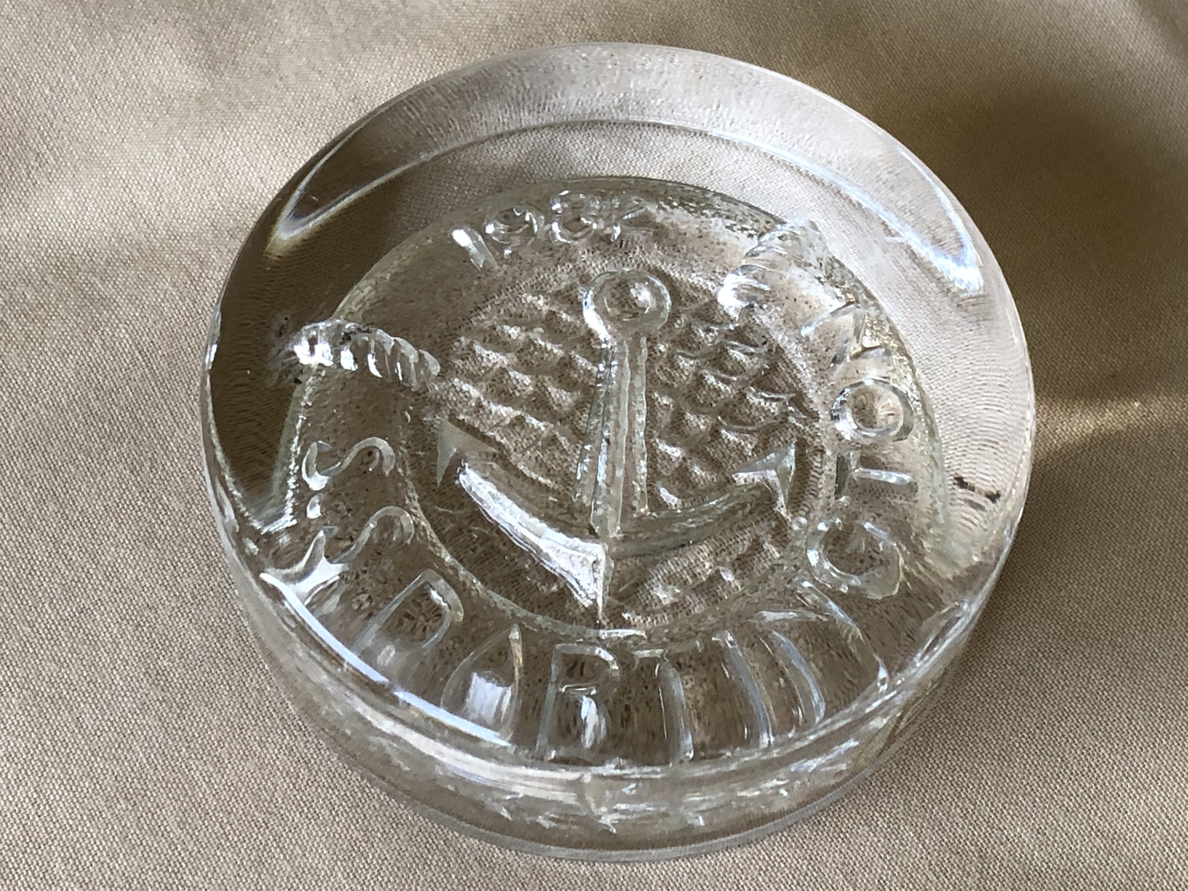 GLASS PAPERWEIGHT SOUVENIR FROM THE VESSEL THE SS DARTINGTON 