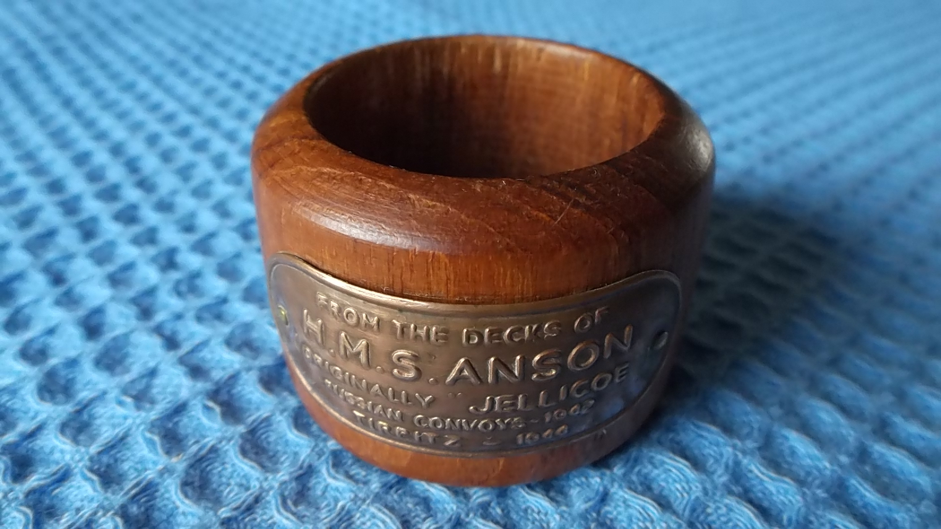 WOODEN NAPKIN RING MADE FROM THE TIMBERS OF HMS ANSON  