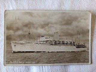 EARLY B/W POSTCARD FROM THE P&O LINE VESSEL THE SS IBERIA 