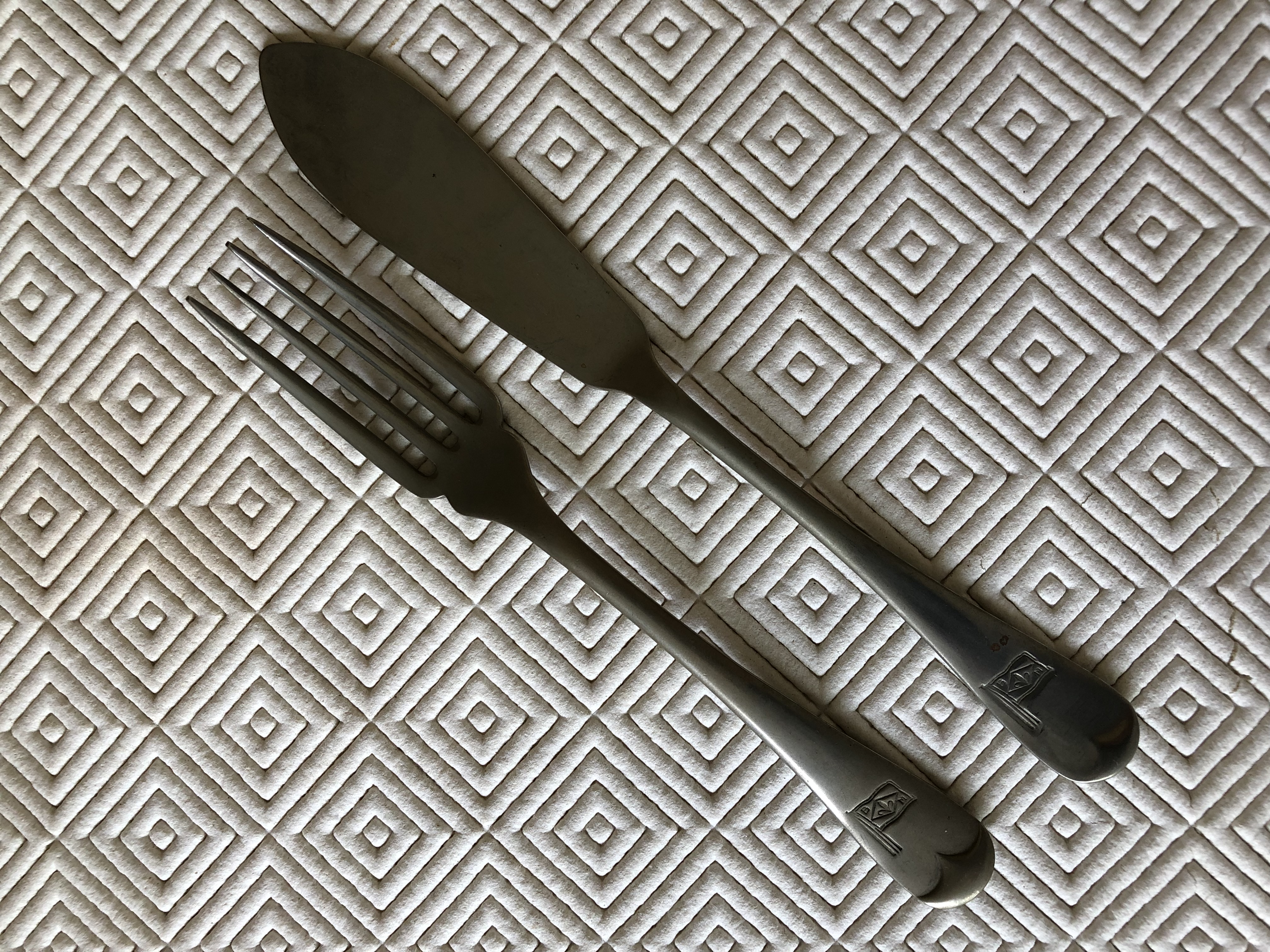 AS USED IN SERVICE SHIPS DINING KNIFE AND FORK FROM THE BURIES MARKS LINE
