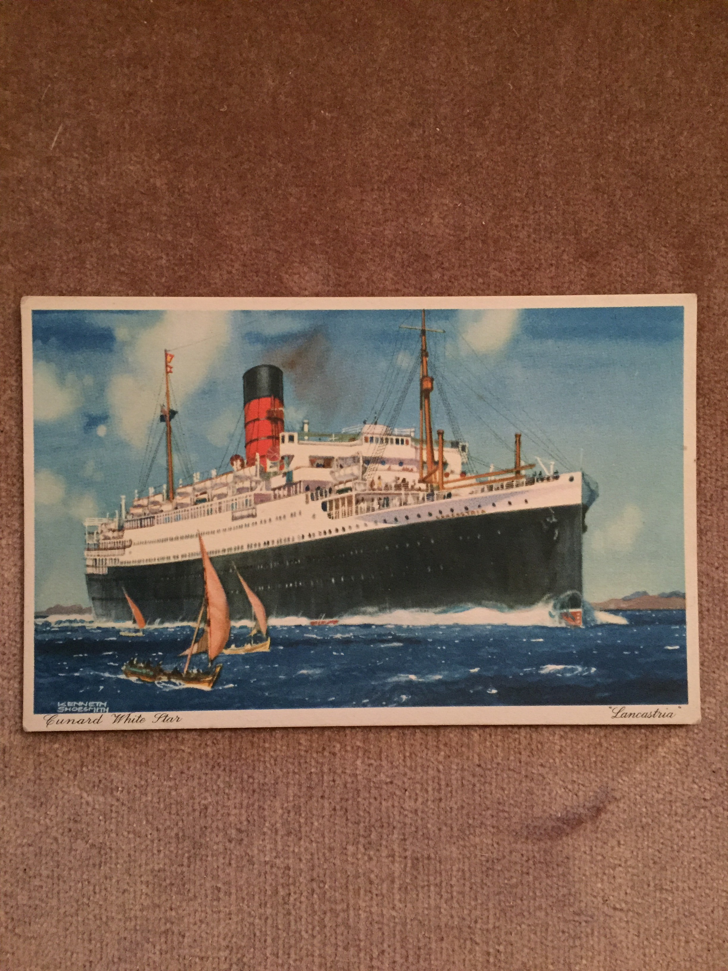 UNUSED COLOUR POSTCARD FROM THE OLD STEAMSHIP VESSEL LANCASTRIA