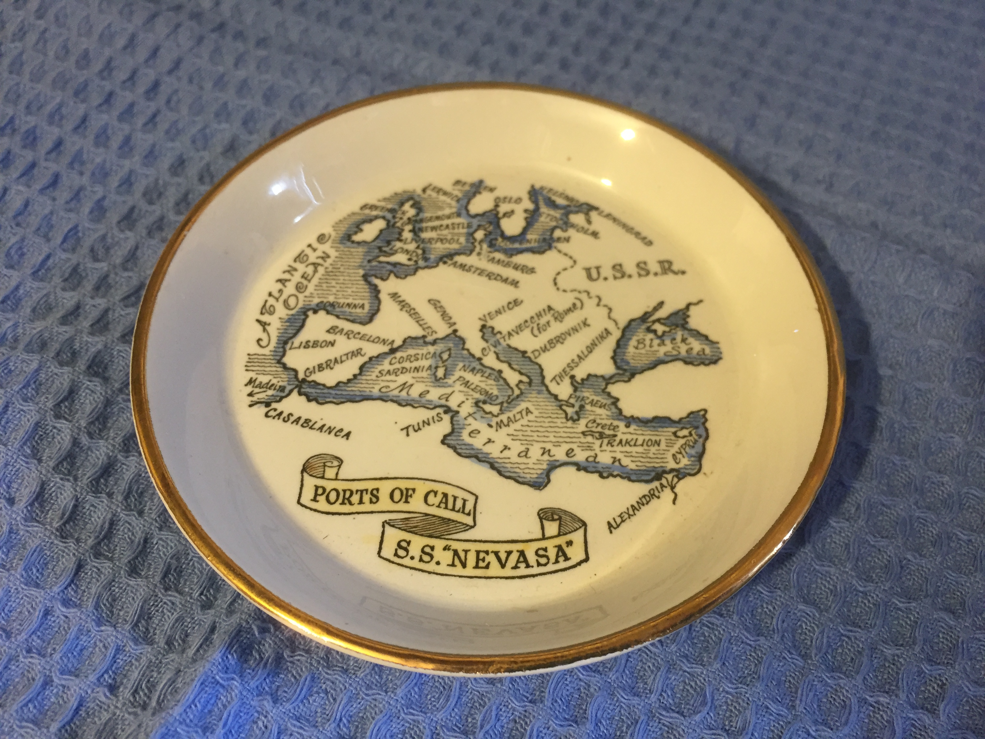 SOUVENIR MAP DISH FROM THE B.I.S.N.Co. VESSEL THE SS NEVASA