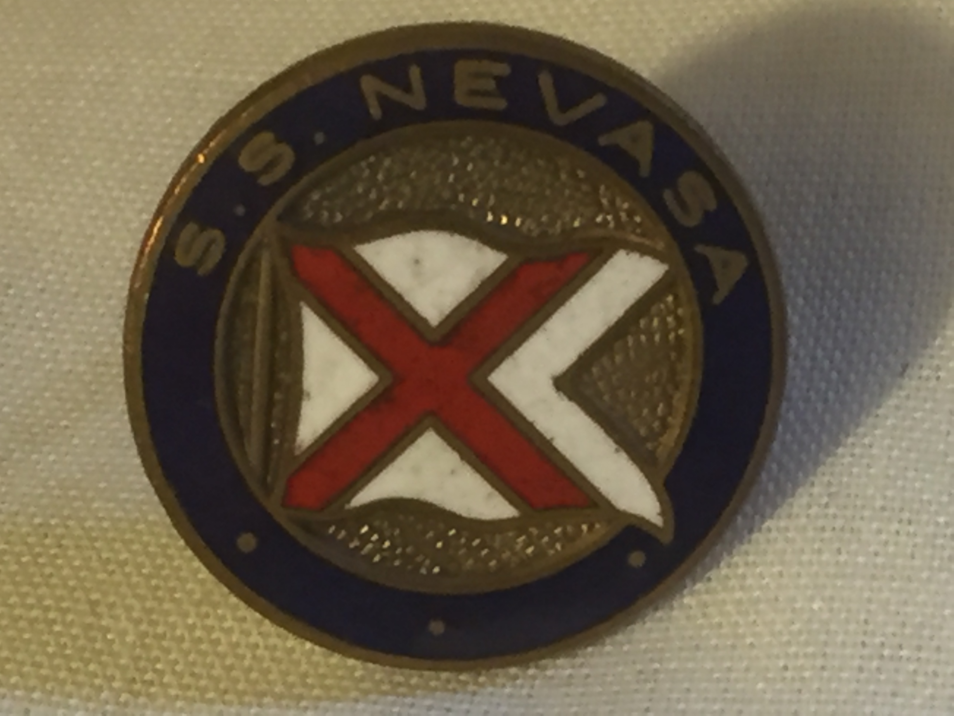 LAPEL PIN BADGE FROM THE VESSEL THE SS NEVASA OF THE BRITISH INDIA STEAM NAVIGATION COMPANY