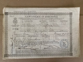 ORIGINAL 'CERTIFICATE OF DISCHARGE' FROM THE OLD COASTAL VESSEL 'PETREL' DATED 1878