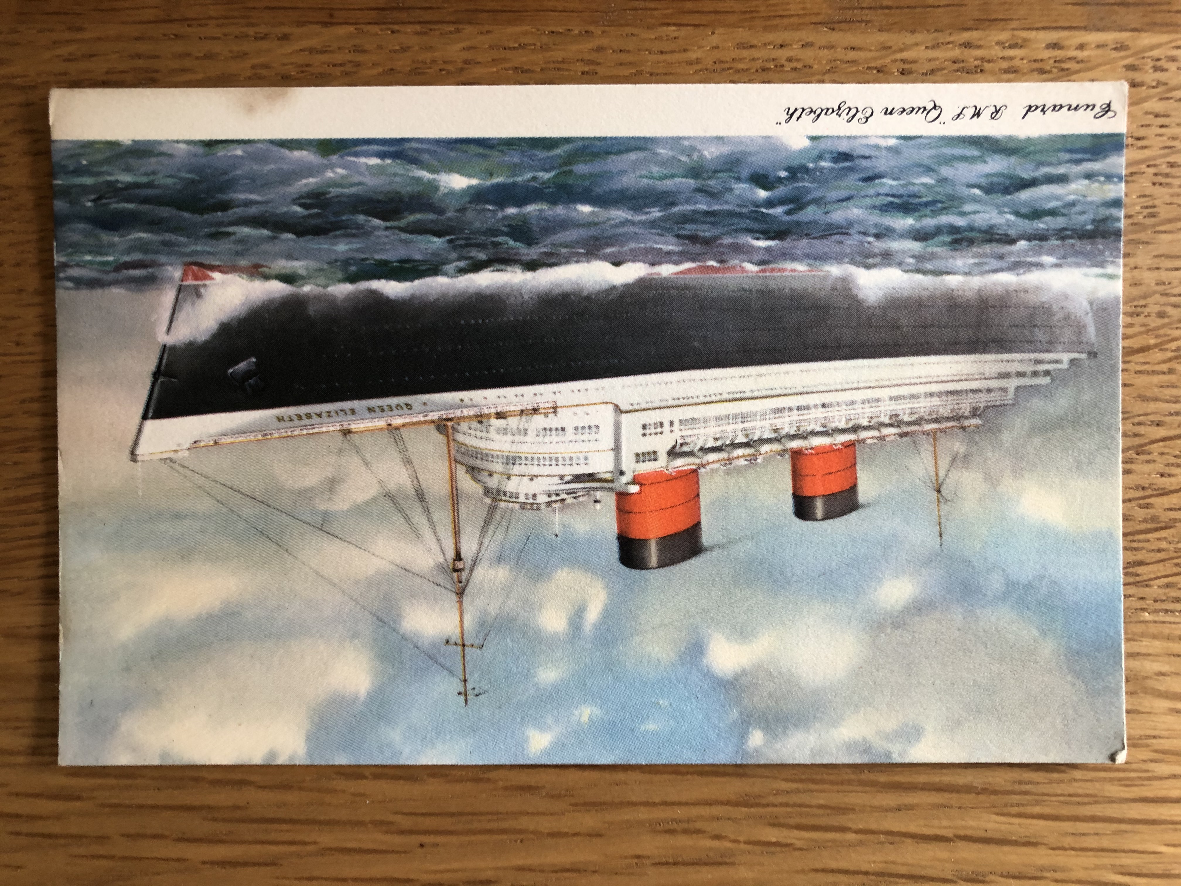 POSTCARD FROM THE CUNARD LINE VESSEL THE RMS QUEEN ELIZABETH