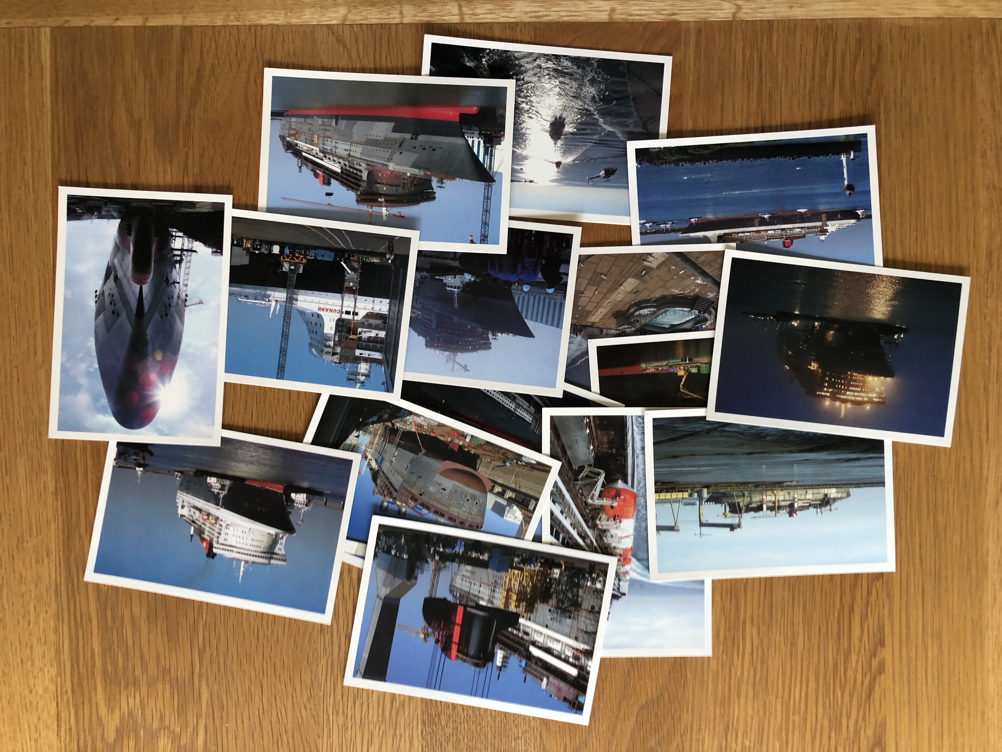 SET OF 24 FULL COLOUR POSTCARD STYLE PHOTOS FROM THE LAUNCH OF THE RMS QUEEN MARY 2