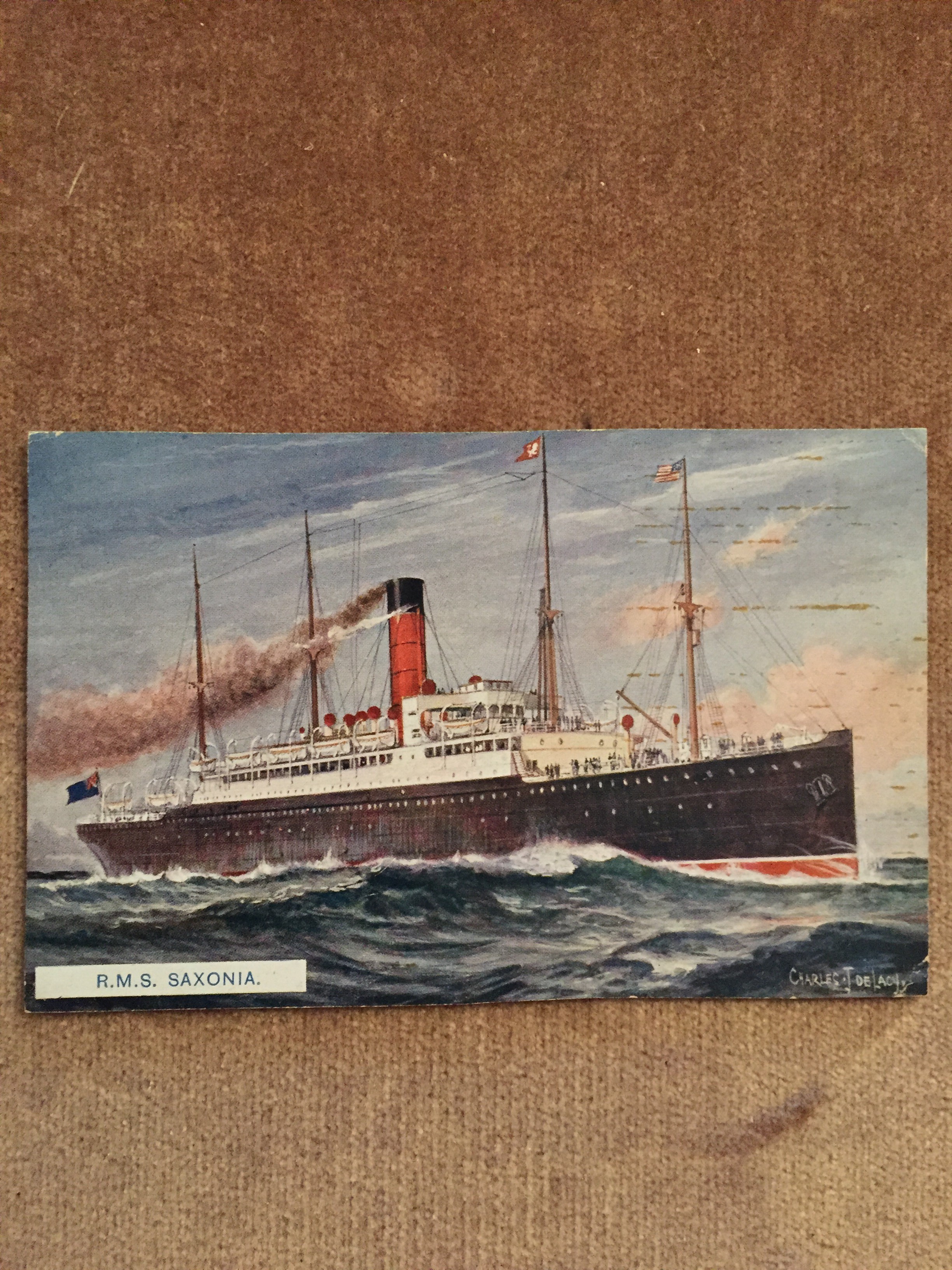 UNUSED COLOUR POSTCARD FROM THE OLD CUNARD LINE VESSEL THE RMS SAXONIA