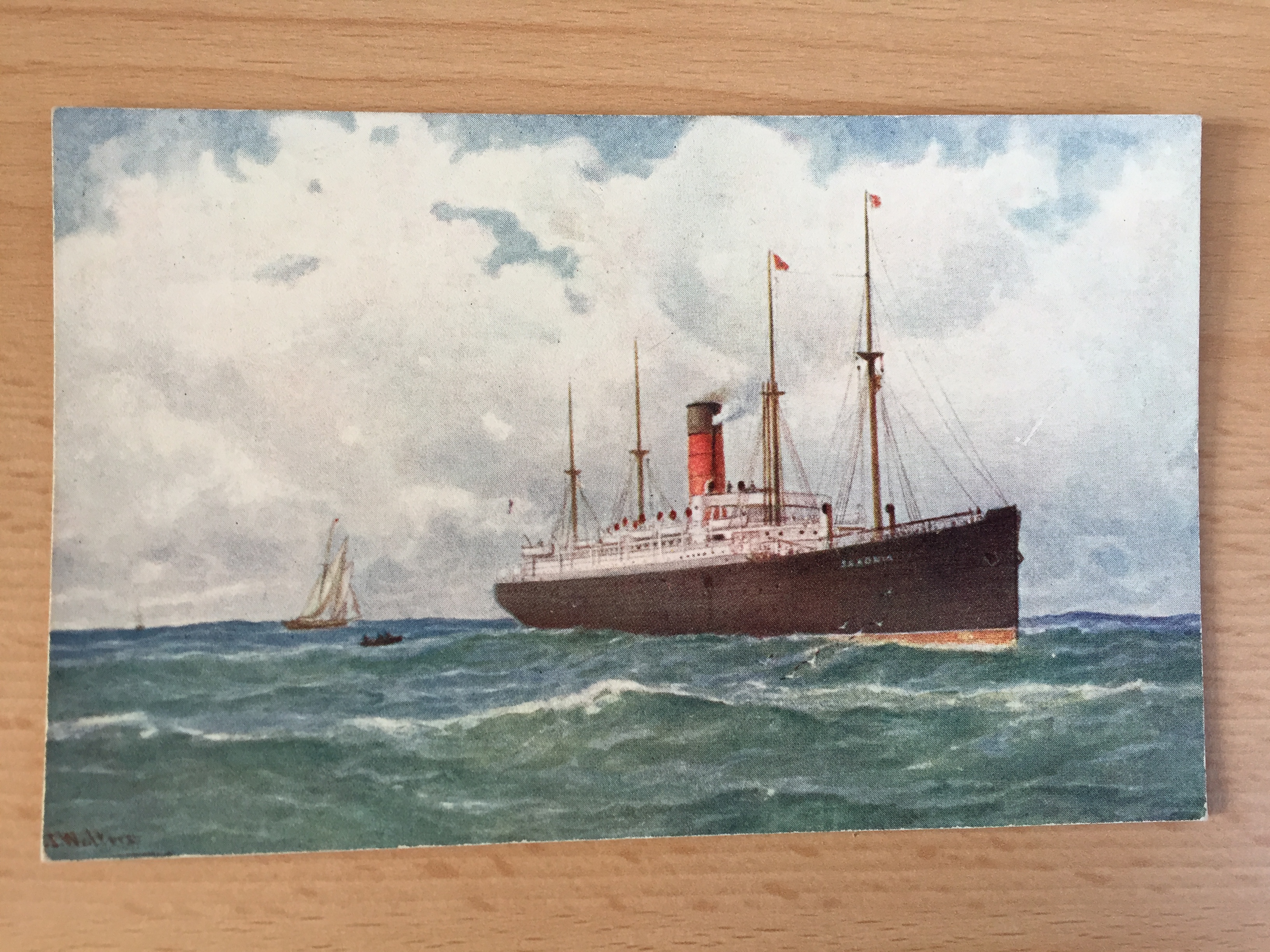 EARLY UNUSED COLOUR POSTCARD OF THE CUNARD LINE VESSEL THE SAXONIA