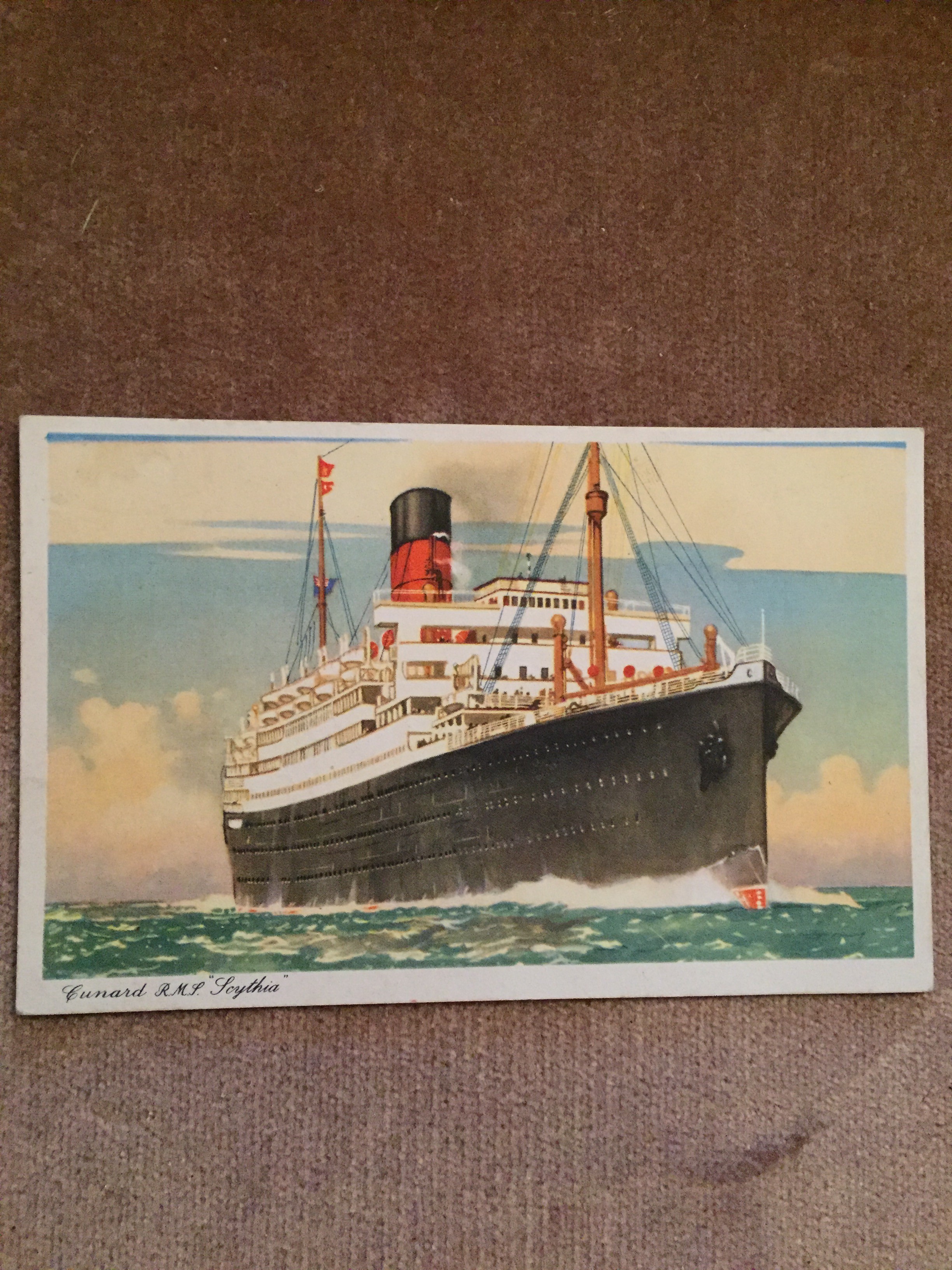 COLOUR POSTCARD FROM THE OLD CUNARD LINE VESSEL THE RMS SCYTHIA