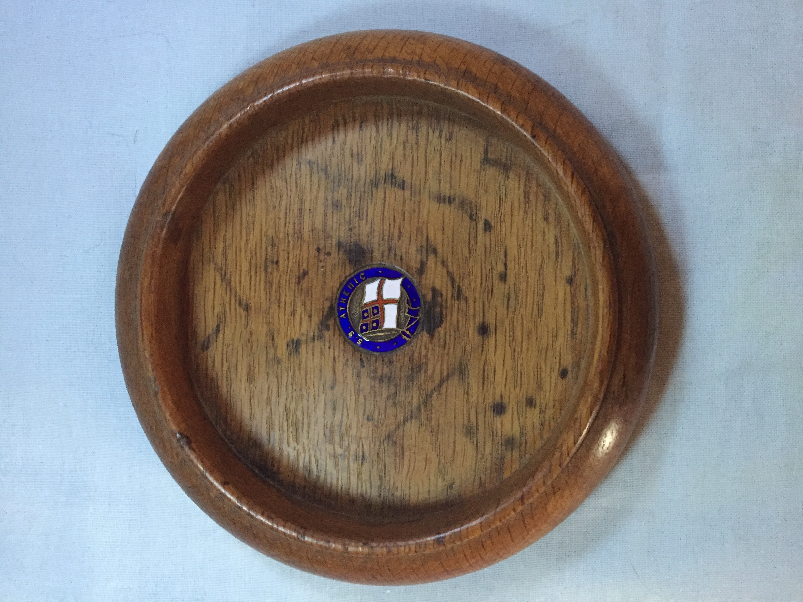 WOODEN DISH SOUVENIR FROM THEVESSEL SS ATHENIC FROM THE SHAW SAVILL LINE 