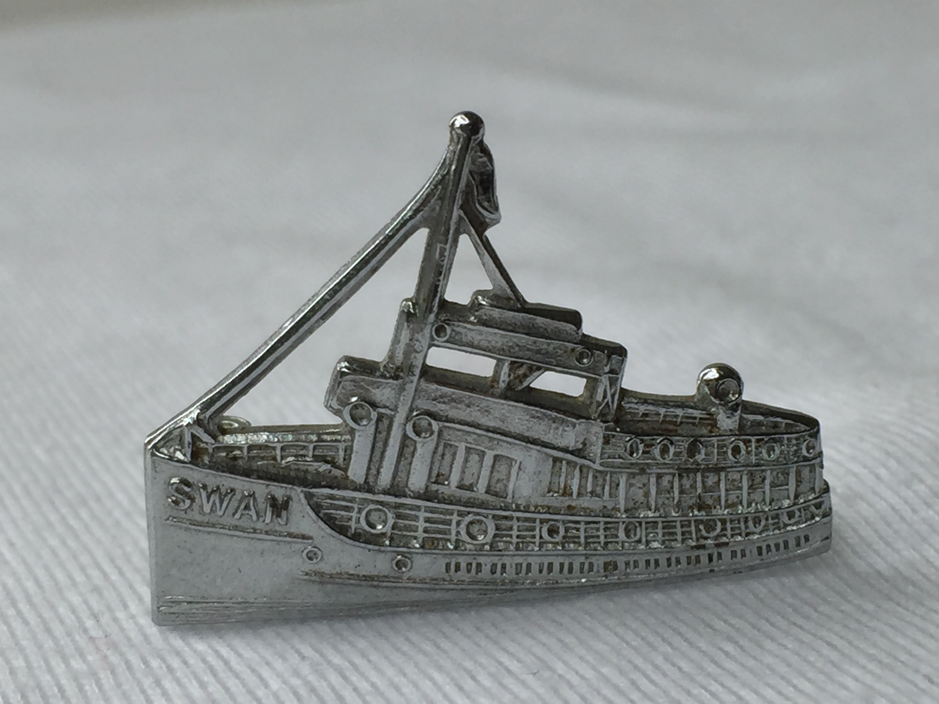 SHIP SHAPE LAPEL PIN FROM THE FERRY CROSSING SERVICE VESSEL THE SWAN 
