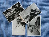 AN OLD BLACK AND WHITE SET OF 4 POSTCARD SIZE PHOTOGRAPHS OF THE TITANIC CAPTAIN AND SHIP AREAS