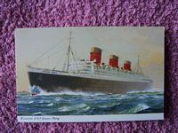 ORIGINAL UNUSED COLOUR POSTCARD OF THE CUNARD LINE VESSEL THE RMS QUEEN MARY