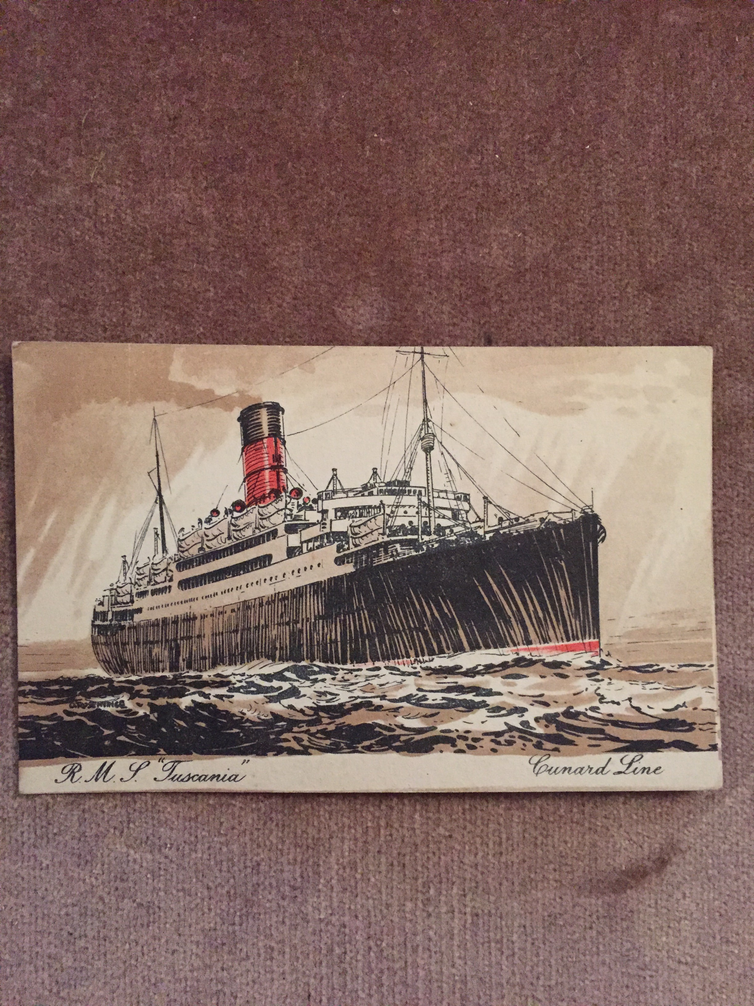 ORIGINAL COLOUR POSTCARD OF THE CUNARD LINE VESSEL THE RMS TUSCANIA