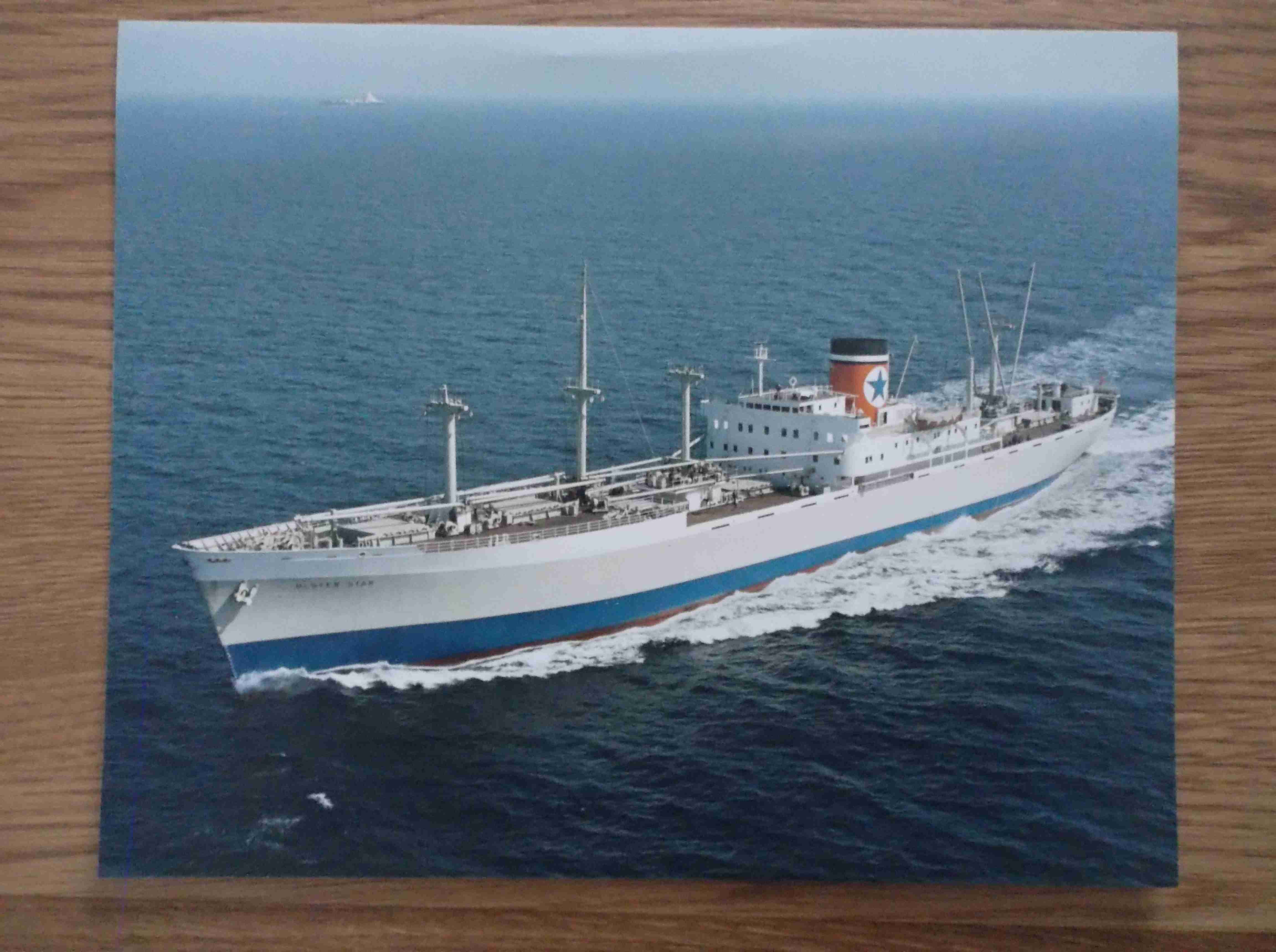 LARGE COLOUR PHOTOGRAPH OF THE BLUE STAR LINE VESSEL THE ULSTER STAR