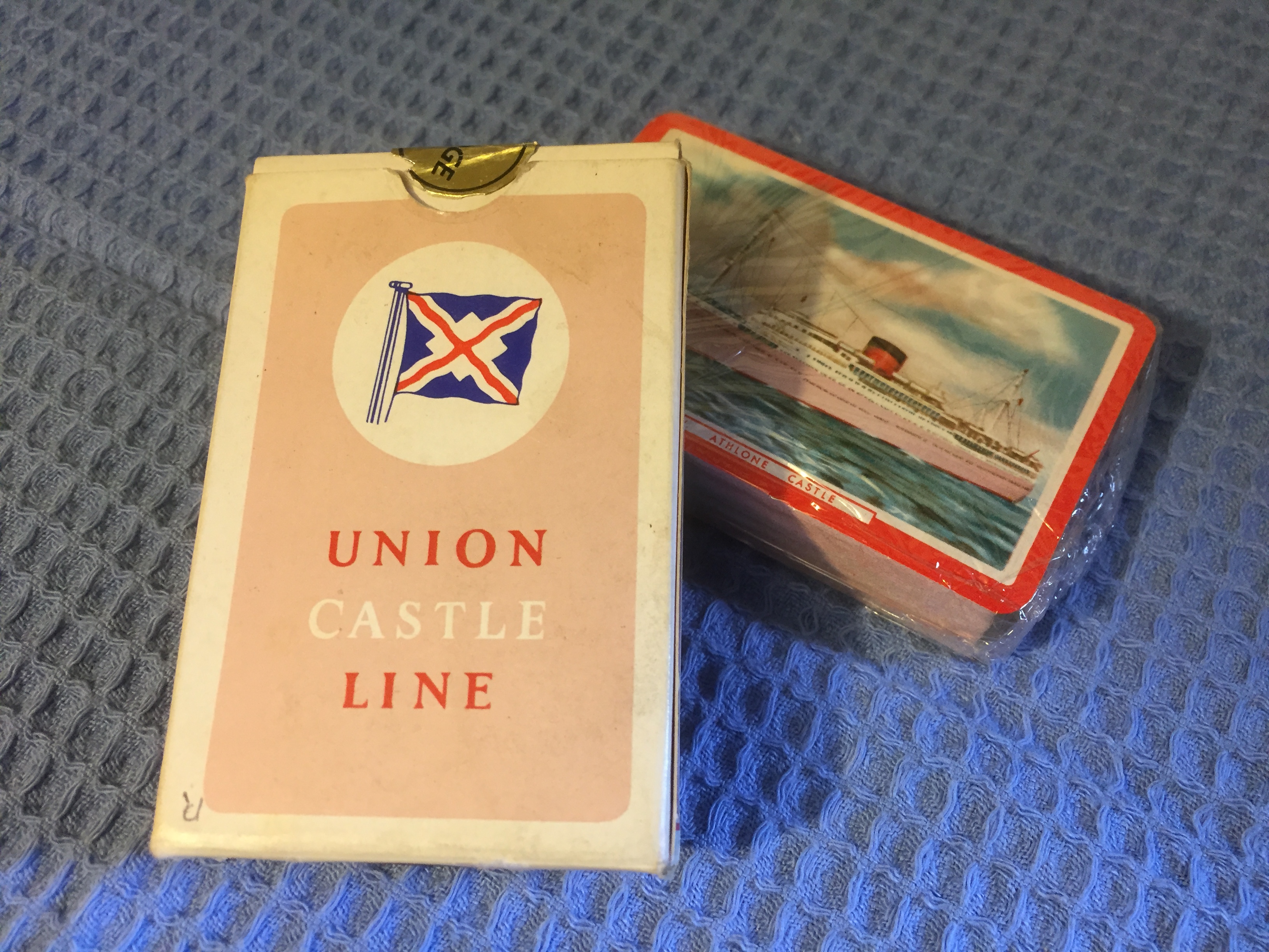UNOPENED AND UNUSED UNION CASTLE LINE PLAYING CARDS FROM THE VESSEL THE ATHLONE CASTLE