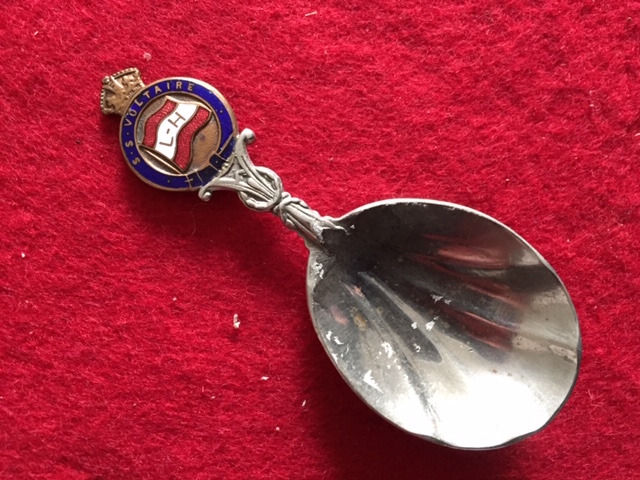 SOUVENIR SPOON FROM THE LAMPORT AND HOLT LINE VESSEL THE SS VOLTAIRE 