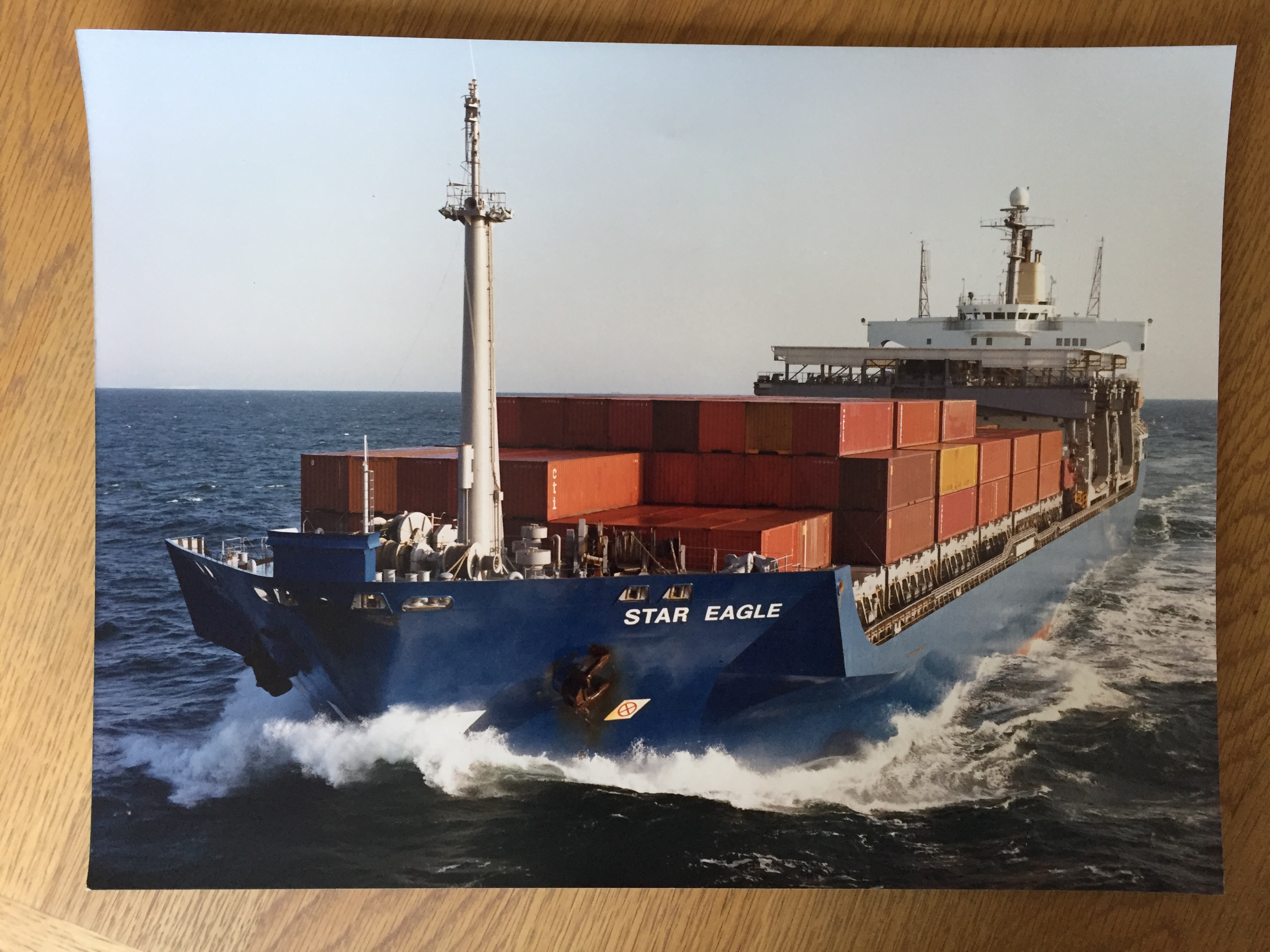COLOUR PHOTOGRAPH FROM THE BLUE STAR LINE CONTAINER VESSEL THE STAR EAGLE