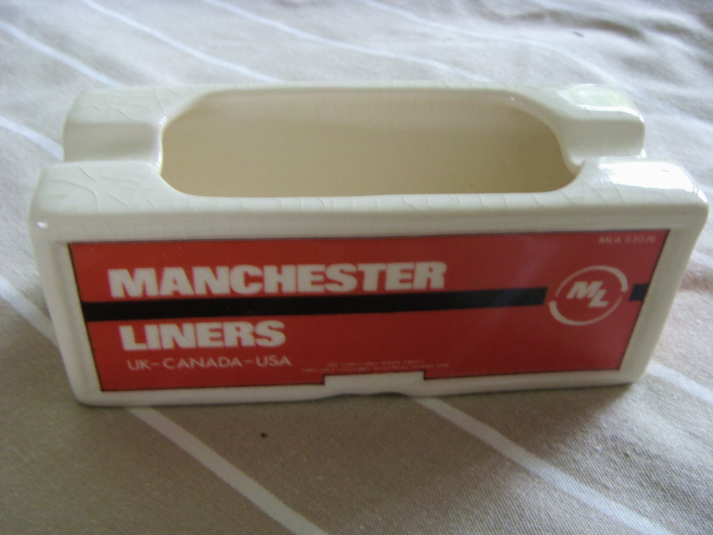 AS USED ON BOARD CHINA ASHTRAY FROM THE MANCHESTER LINERS COMPANY CIRCA 1960's