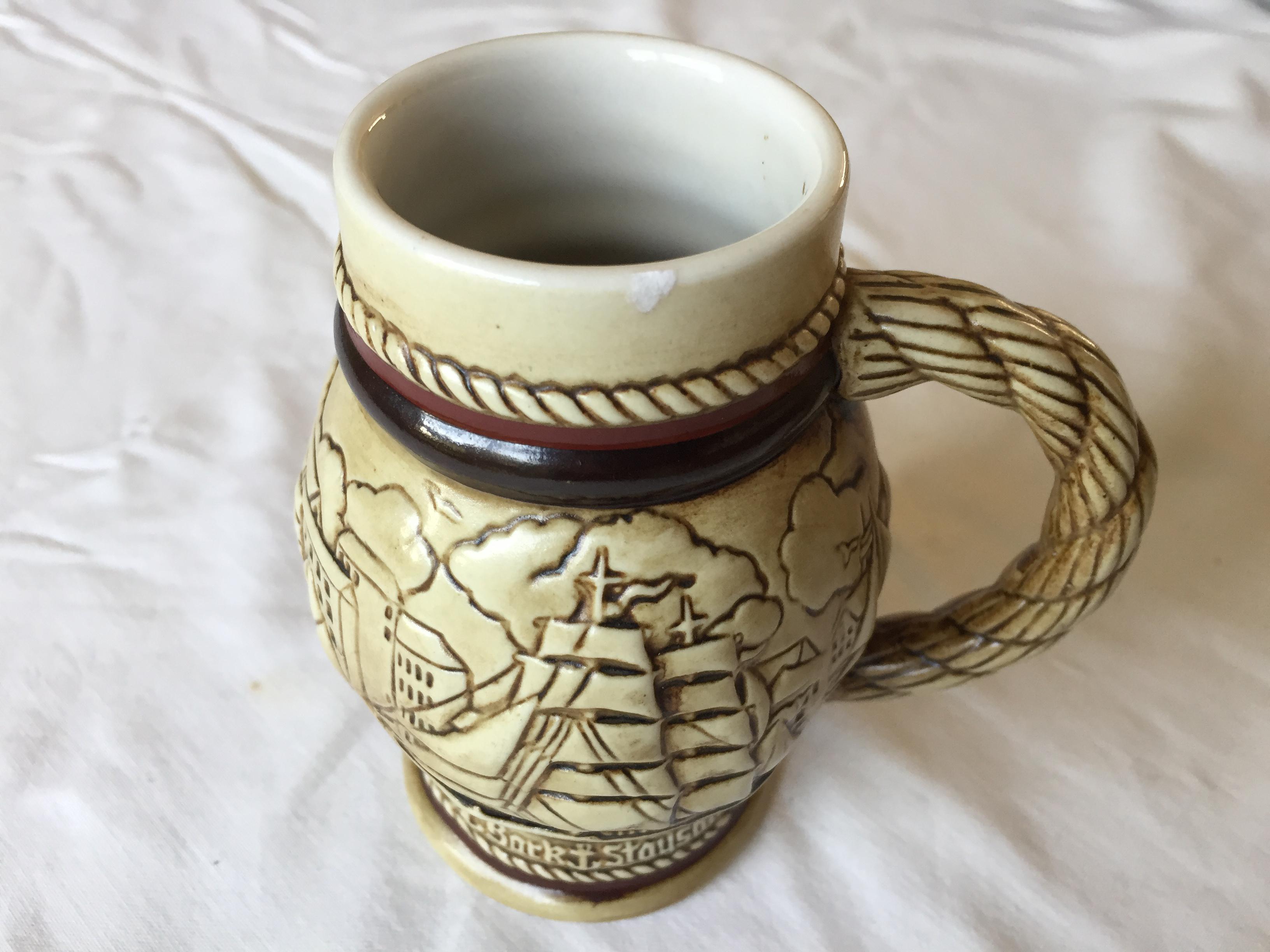 SMALL SOUVENIR SAILING VESSEL JUG SHOWING DIFFERENT BARQUE RIGS ON EACH SIDE