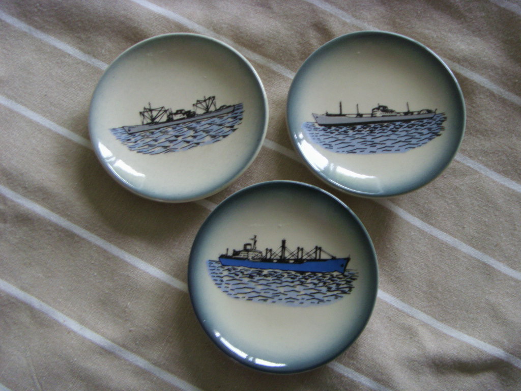 SET OF 3 SMALL MARITIME SHIP SOUVENIR DISHES FROM THE 1960's