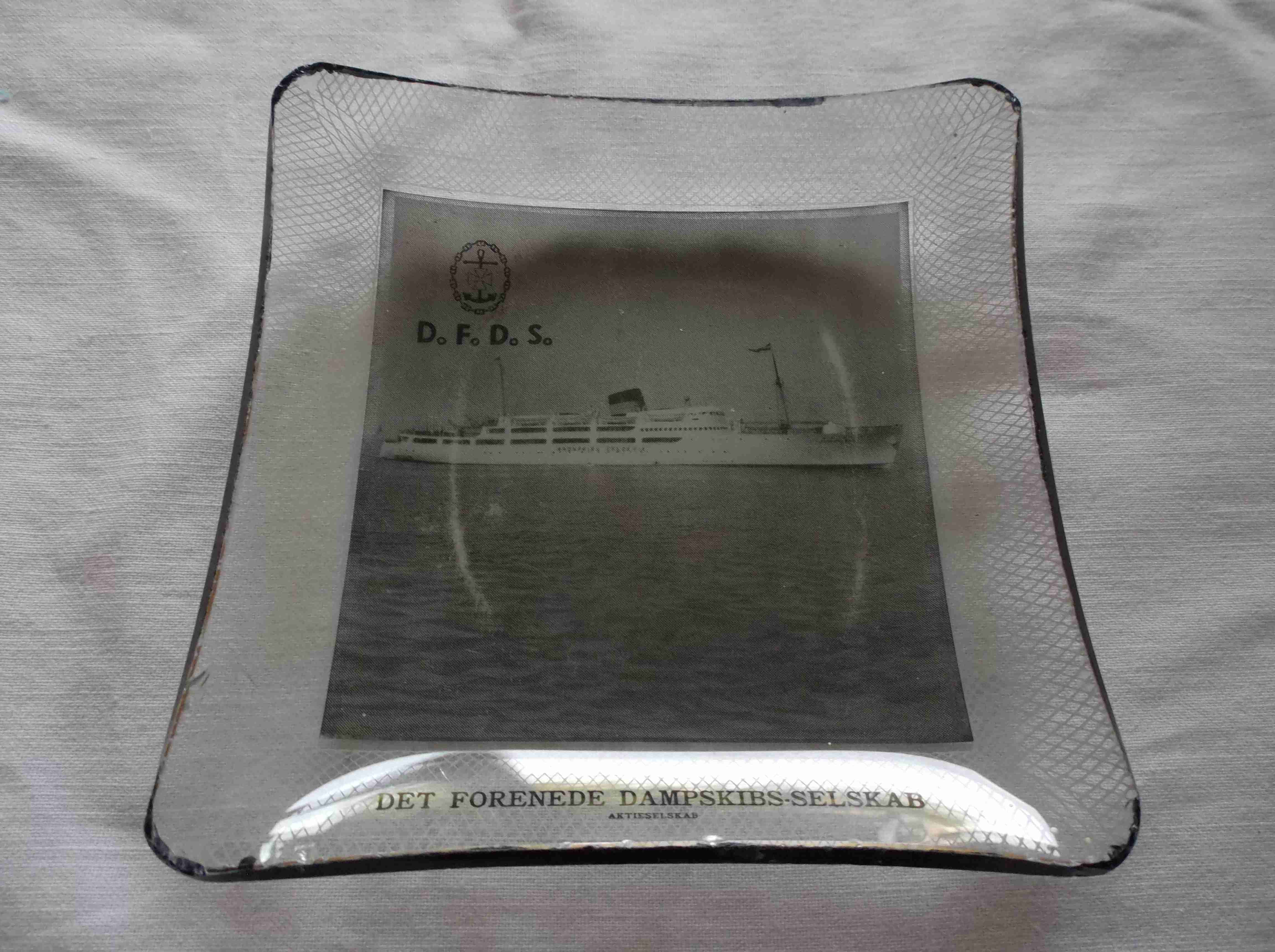 SQUARE GLASS TABLE SIDE DISH FROM THE DFDS SHIPPING COMPANY