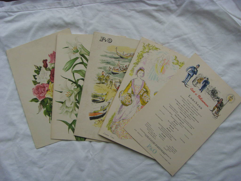 SET OF DINNER MENUS FROM THE VESSEL THE SS ARCADIA DATED 1954