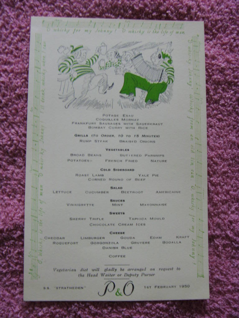 LUNCHEON MENU FROM THE SS STRATHEDEN DATED FEBRUARY 1950