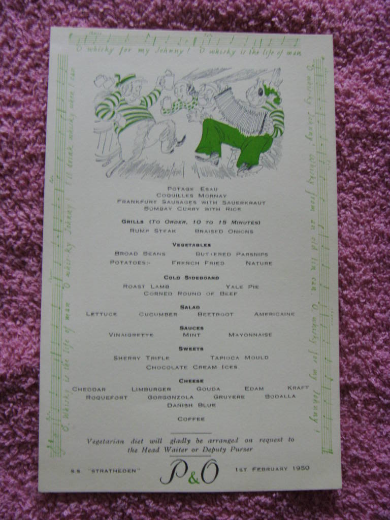 LUNCHEON MENU FROM THE SS STRATHEDEN DATED FEBRUARY 1950