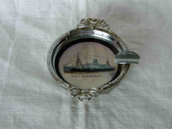 SUPERB EMBOSSED CHROME ASHTRAY FROM THE LINER RMS CALEDONIA