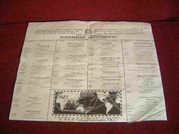 OLD STEAMSHIPS CHART MOVEMENTS FROM 1927