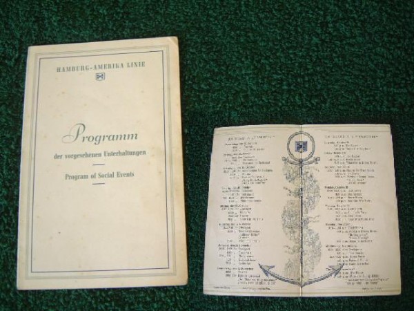 ON BOARD SHIPS PROGRAMME FROM THE SS HAMBURG OF THE HAMBURG AMERIKA LINE