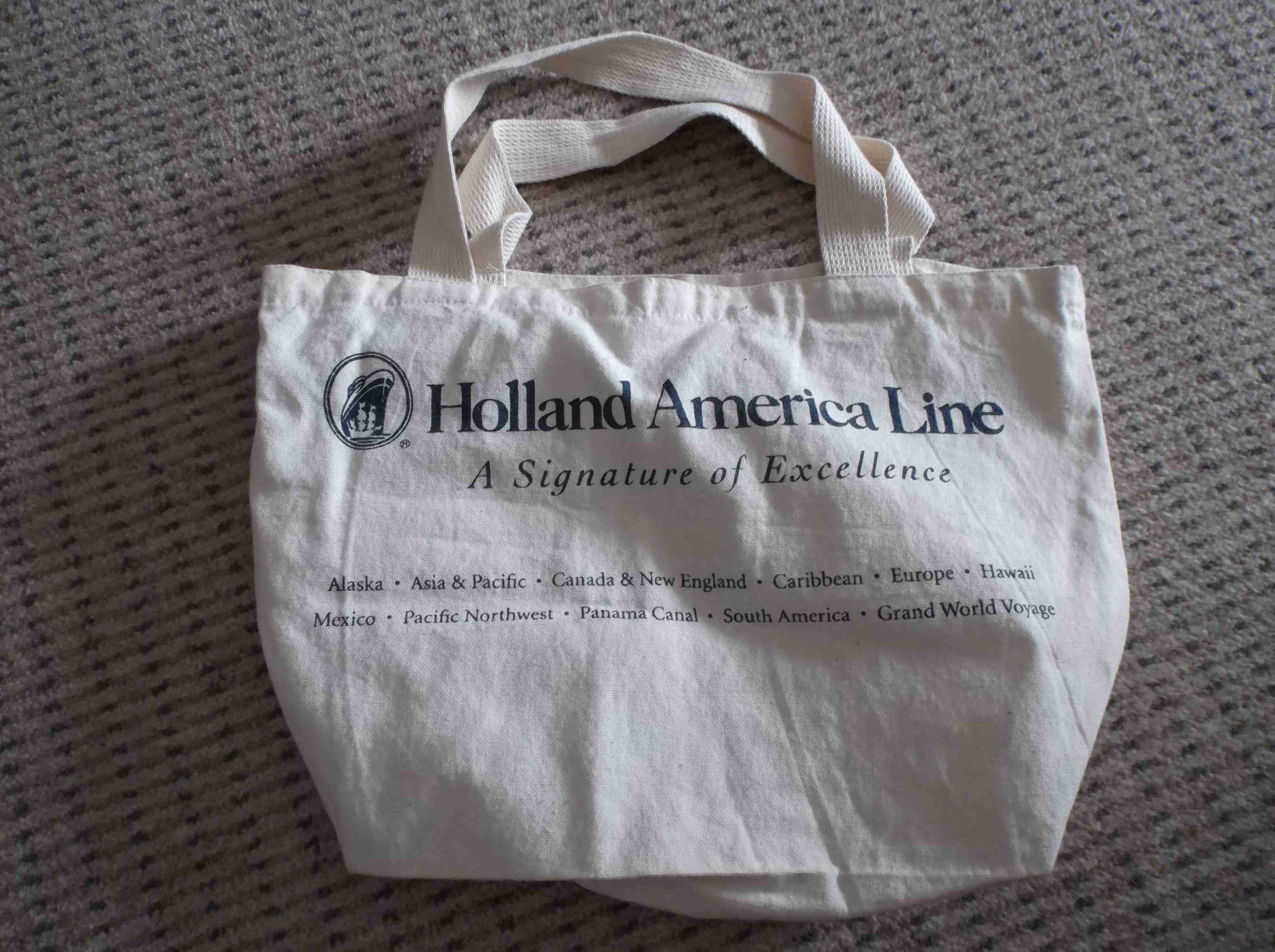 EARLY EXAMPLE SOUVENIR ONBOARD CANVAS BAG SOUVENIR FROM THE HOLLAND AMERICA LINE