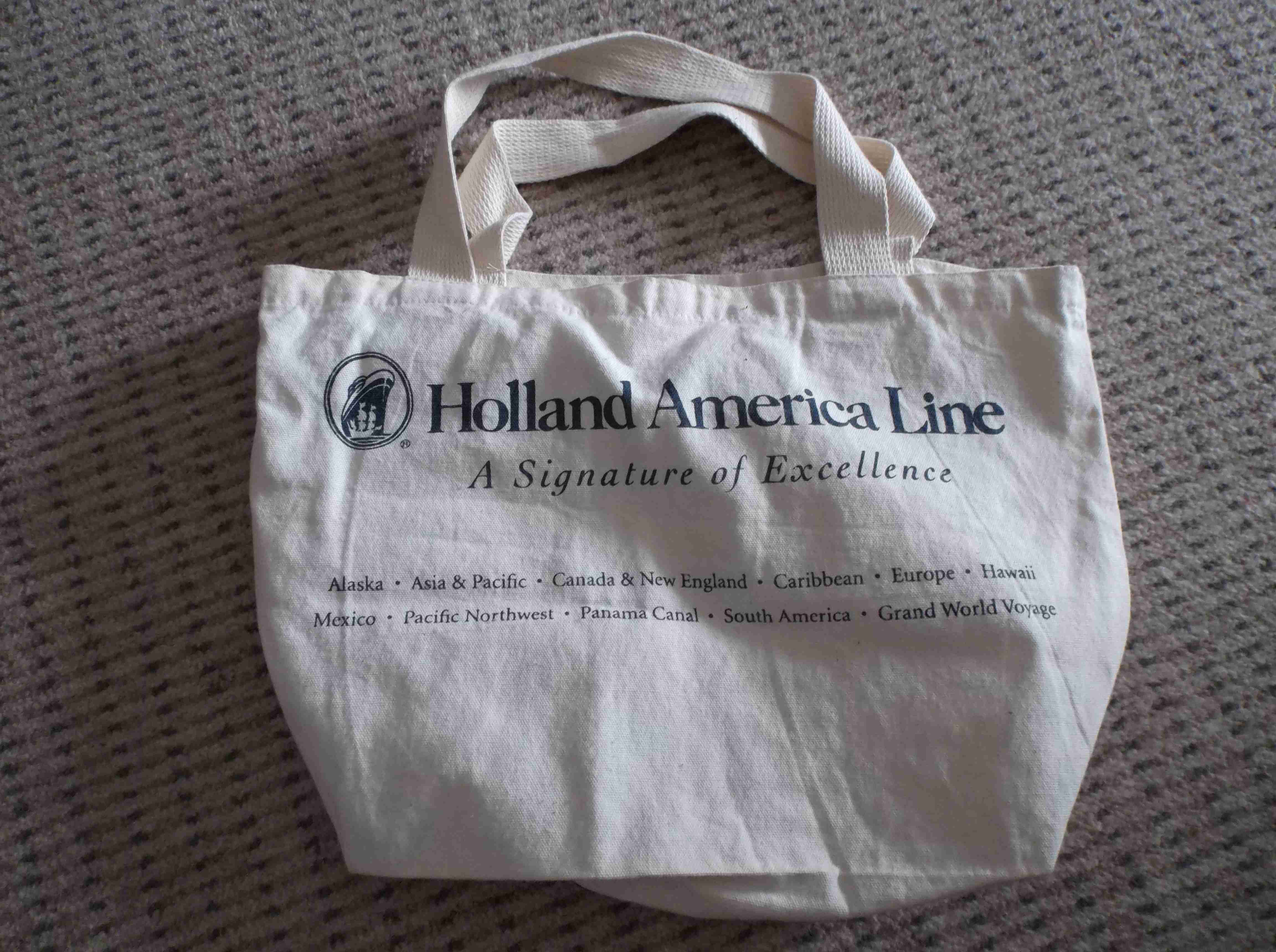 EARLY EXAMPLE SOUVENIR ONBOARD CANVAS BAG SOUVENIR FROM THE HOLLAND AMERICA LINE