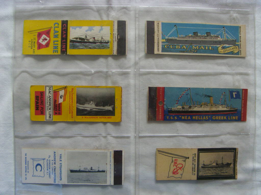 SET OF 6 EARLY MATCHBOOK COVERS FROM VARIOUS SHIPPING LINES