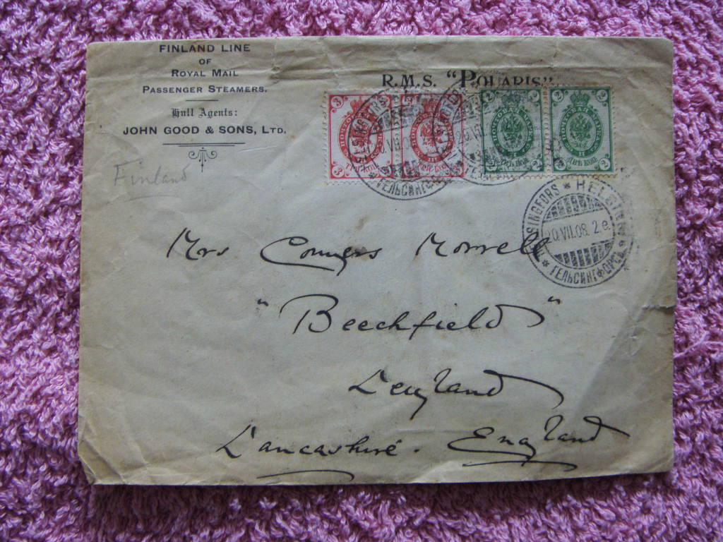 POSTED ENVELOPE FROM THE RMS POLARIS DATED 1908