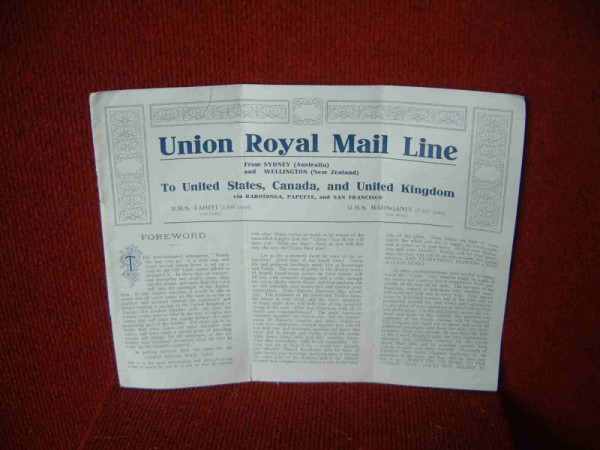 VOYAGE BOOKLET FROM TWO LINERS OF THE UNION ROYAL MAIL LINE OF NEW ZEALAND