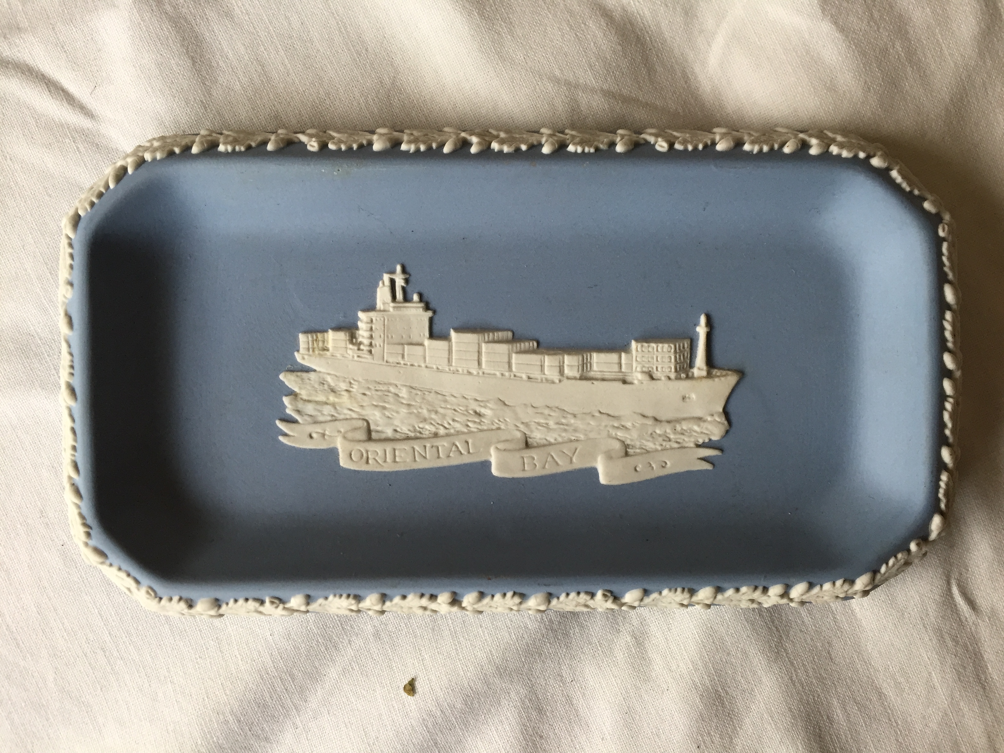 SMALL WEDGEWOOD DISH FROM THE ORIENTAL BAY CONTAINER COMPANY