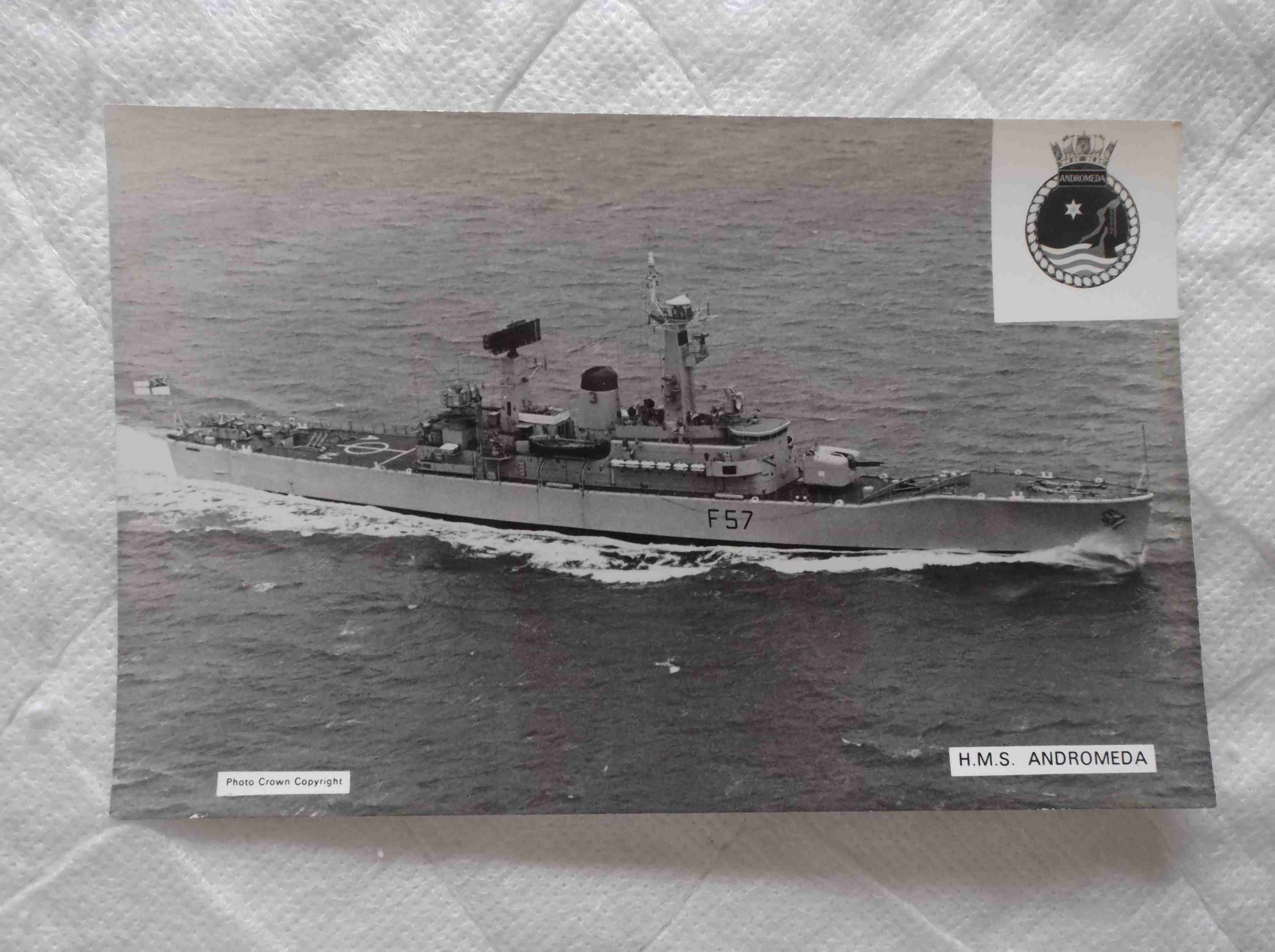 POSTCARD SIZE PHOTOGRAPH OF THE ROYAL NAVAL VESSEL HMS ANDROMEDA