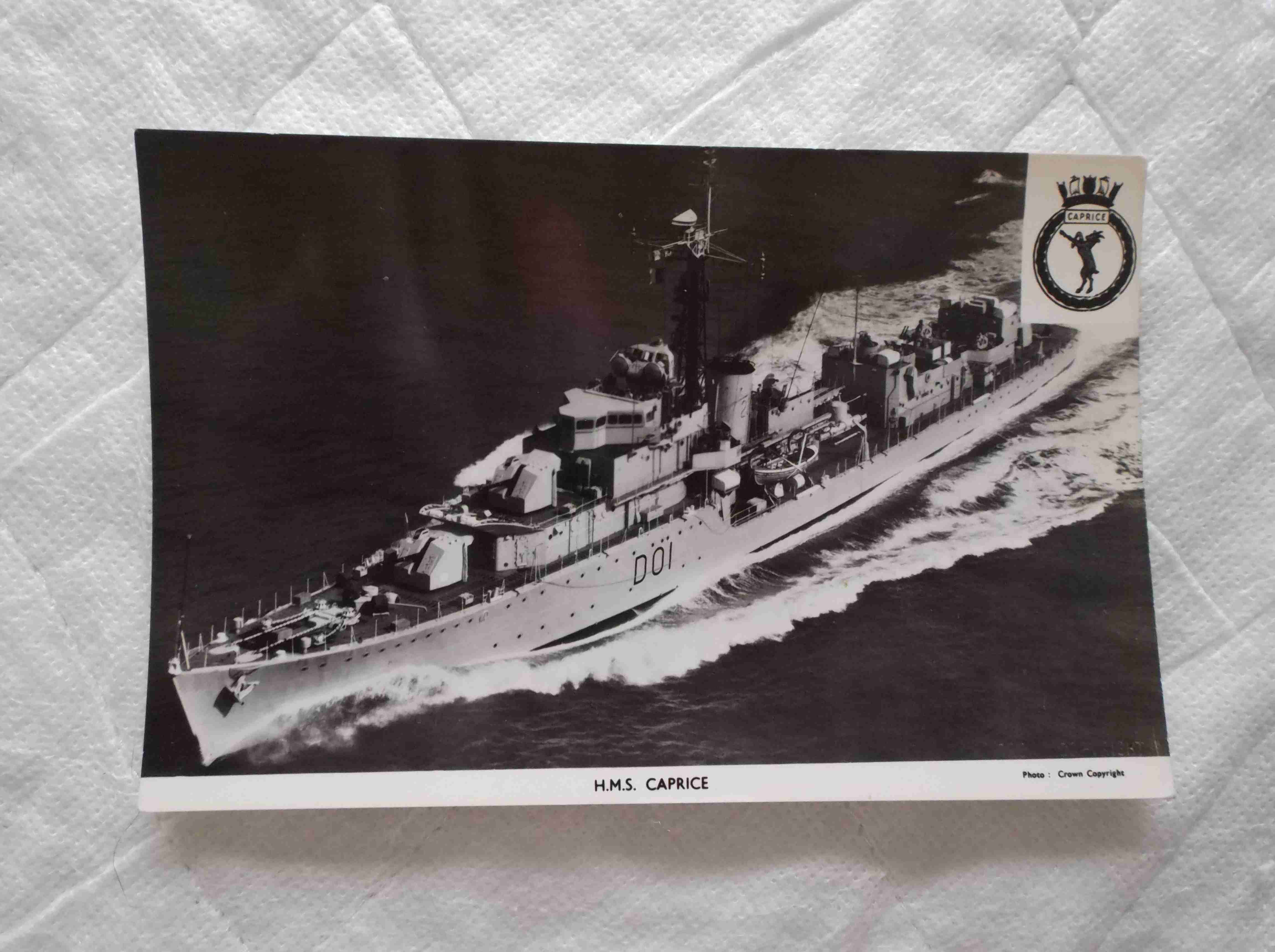 POSTCARD OF THE ROYAL NAVAL VESSEL HMS CAPRICE