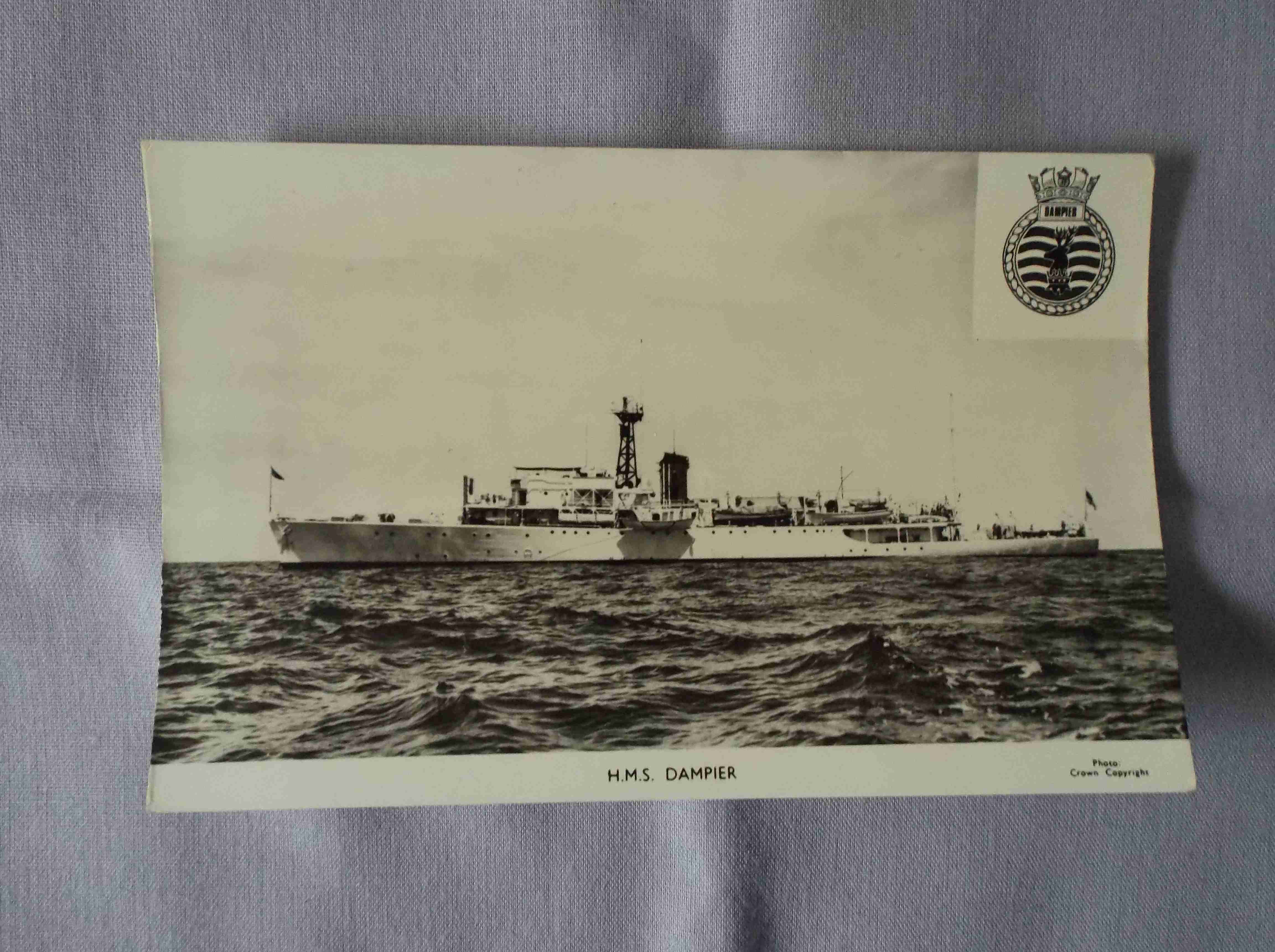 POSTCARD OF THE ROYAL NAVAL VESSEL HMS DAMPIER