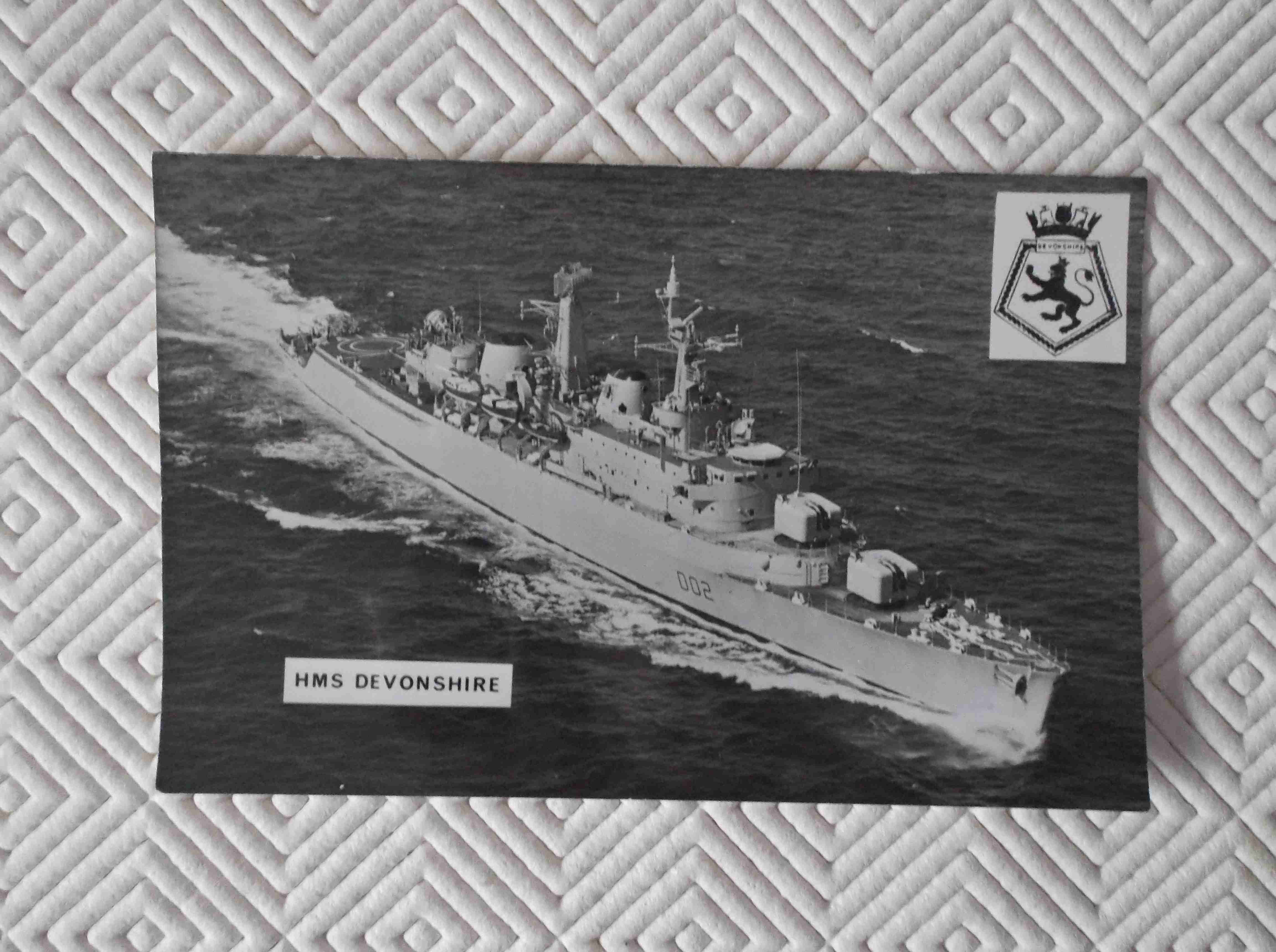 POSTCARD SIZE PHOTOGRAPH OF THE ROYAL NAVAL VESSEL HMS DEVONSHIRE